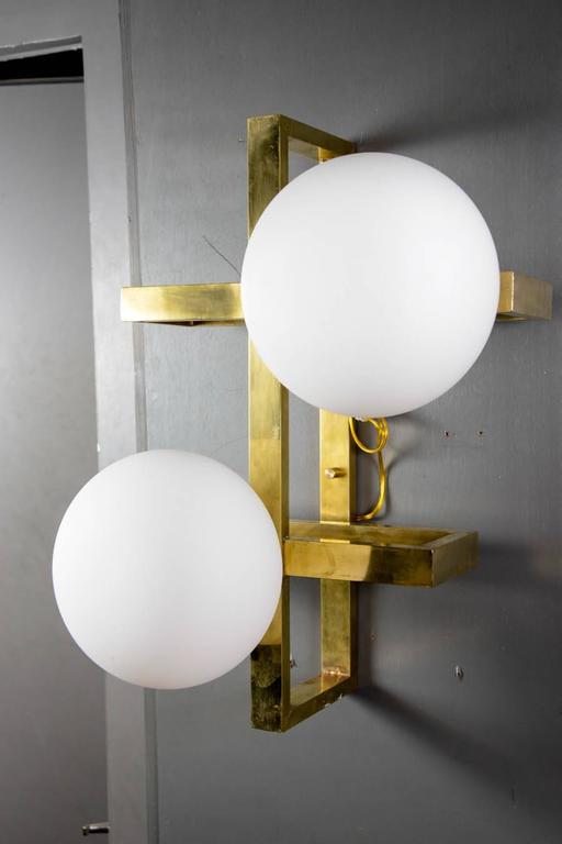 Glustin Luminaires Creation Rectangular Wall Sconces with Globes In Excellent Condition For Sale In Saint-Ouen, IDF