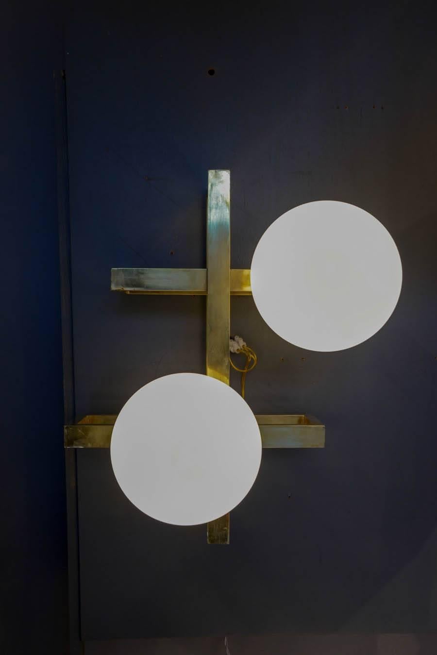 Italian Glustin Luminaires Creation Rectangular Wall Sconces with Globes For Sale