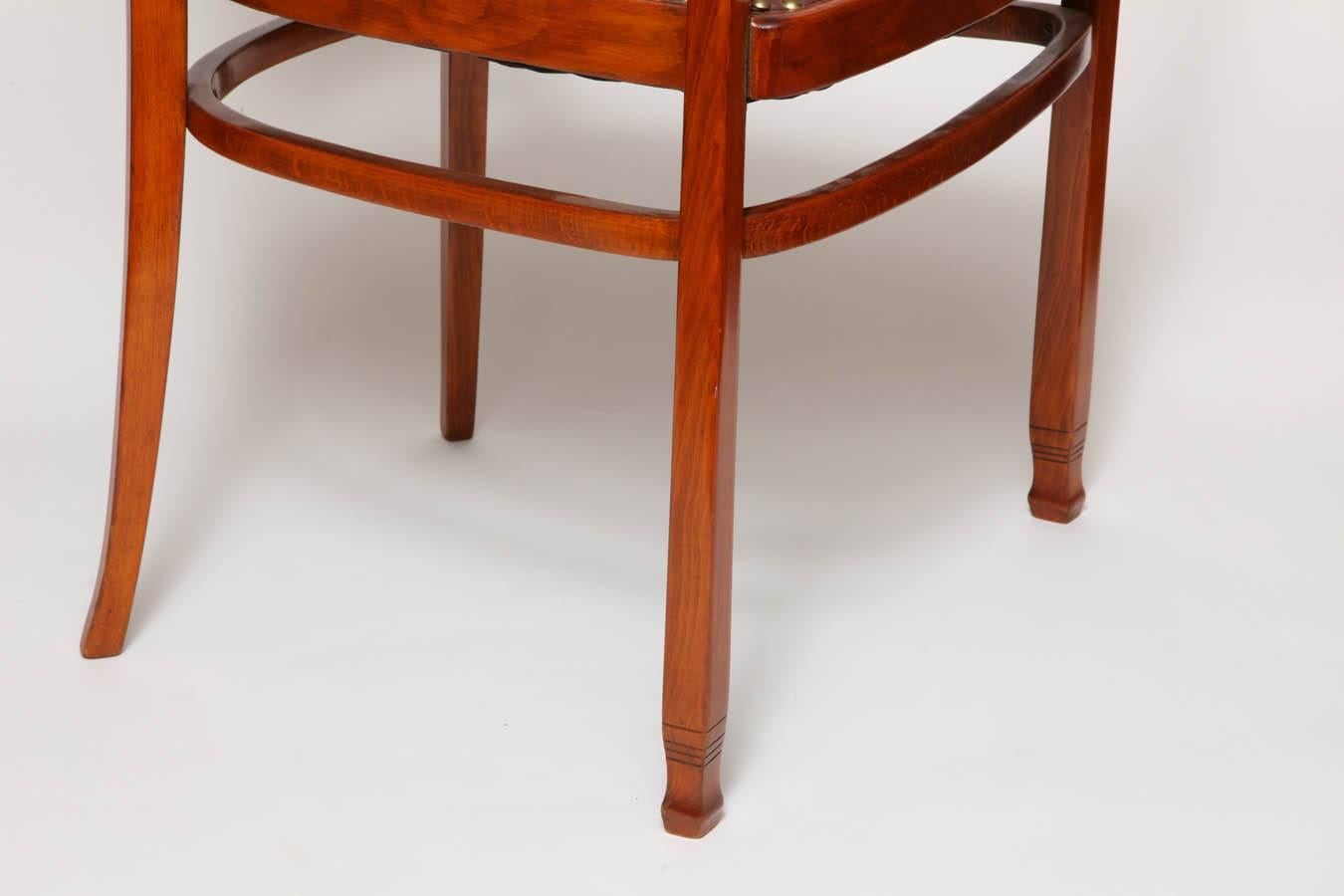 Austrian Otto Wagner Secessionist Bentwood and Leather Armchair, J&J Kohn, 1906 For Sale