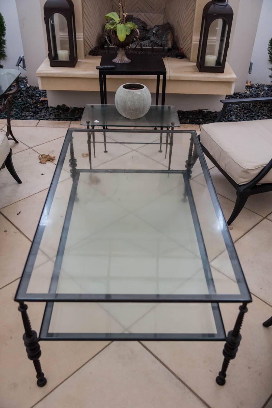 Giacometti Style Black Wrought Iron Two-Tier Cocktail Table In Excellent Condition In Water Mill, NY