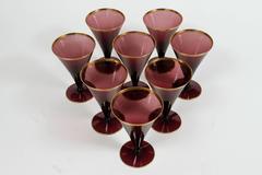 19th Century Set of Vintage Purple Crystal Trumpet Glasses