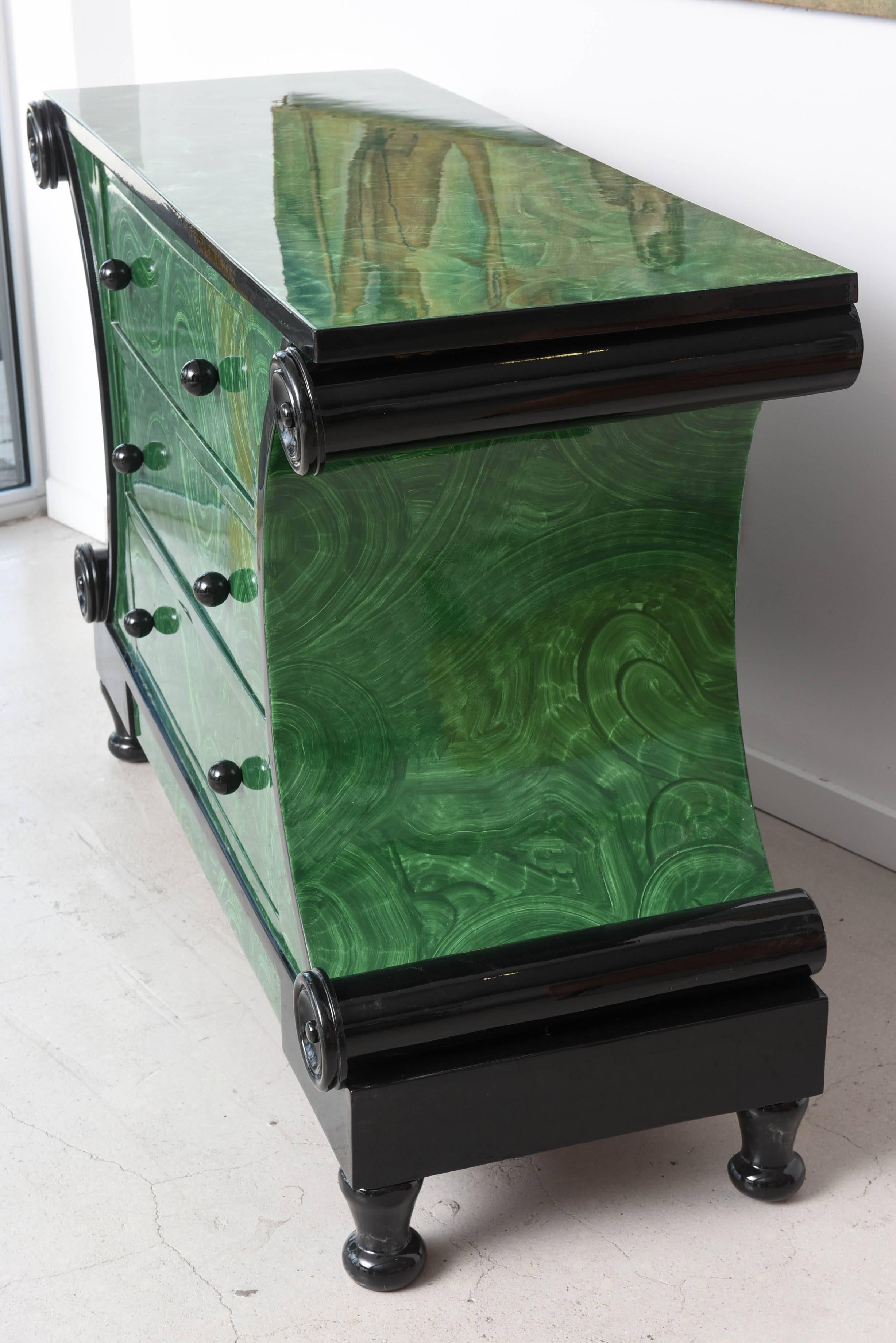 20th Century Faux Malachite Chest of Drawers For Sale