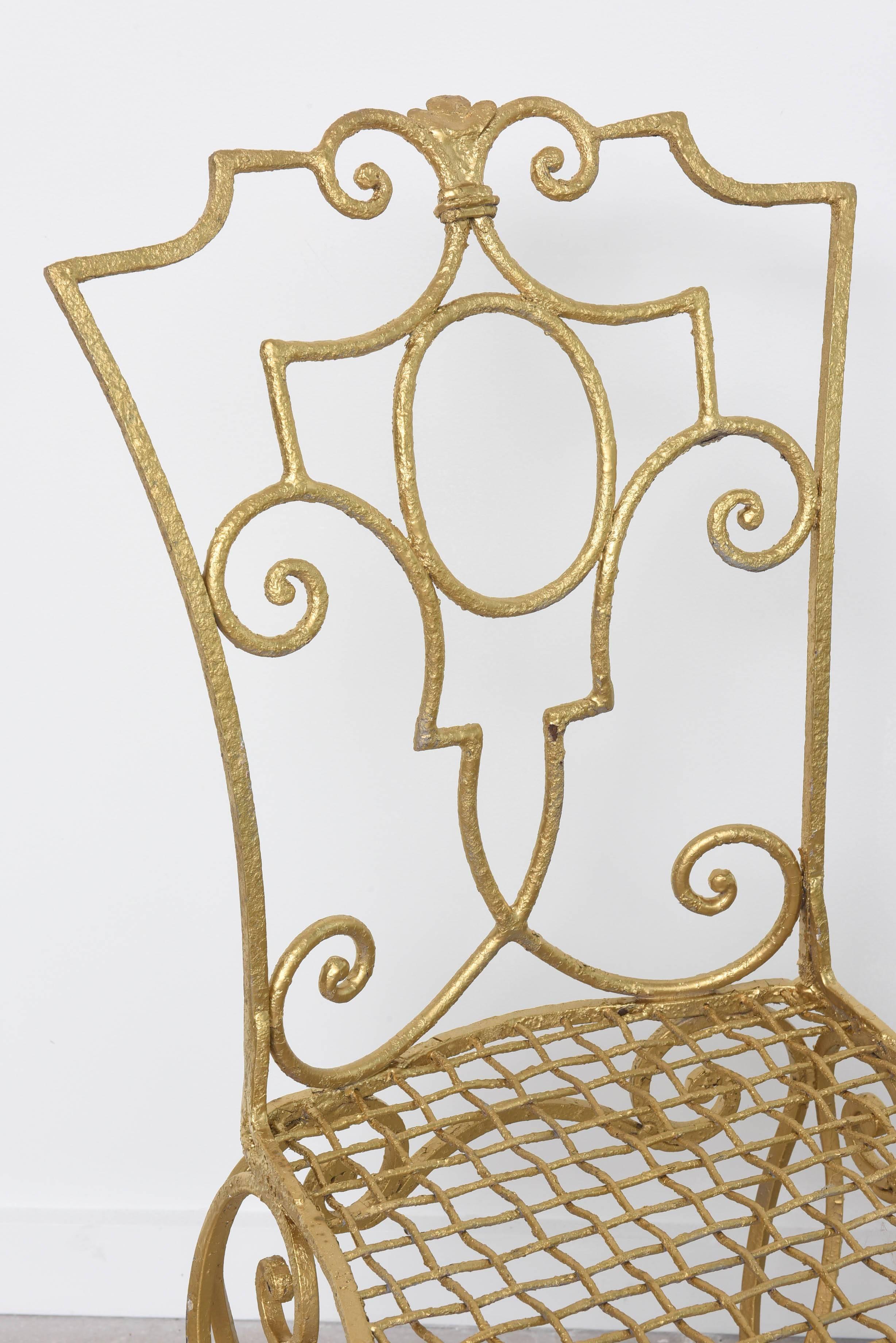 American Pair of French Gilt Metal Chairs by Jean-Charles Moreux