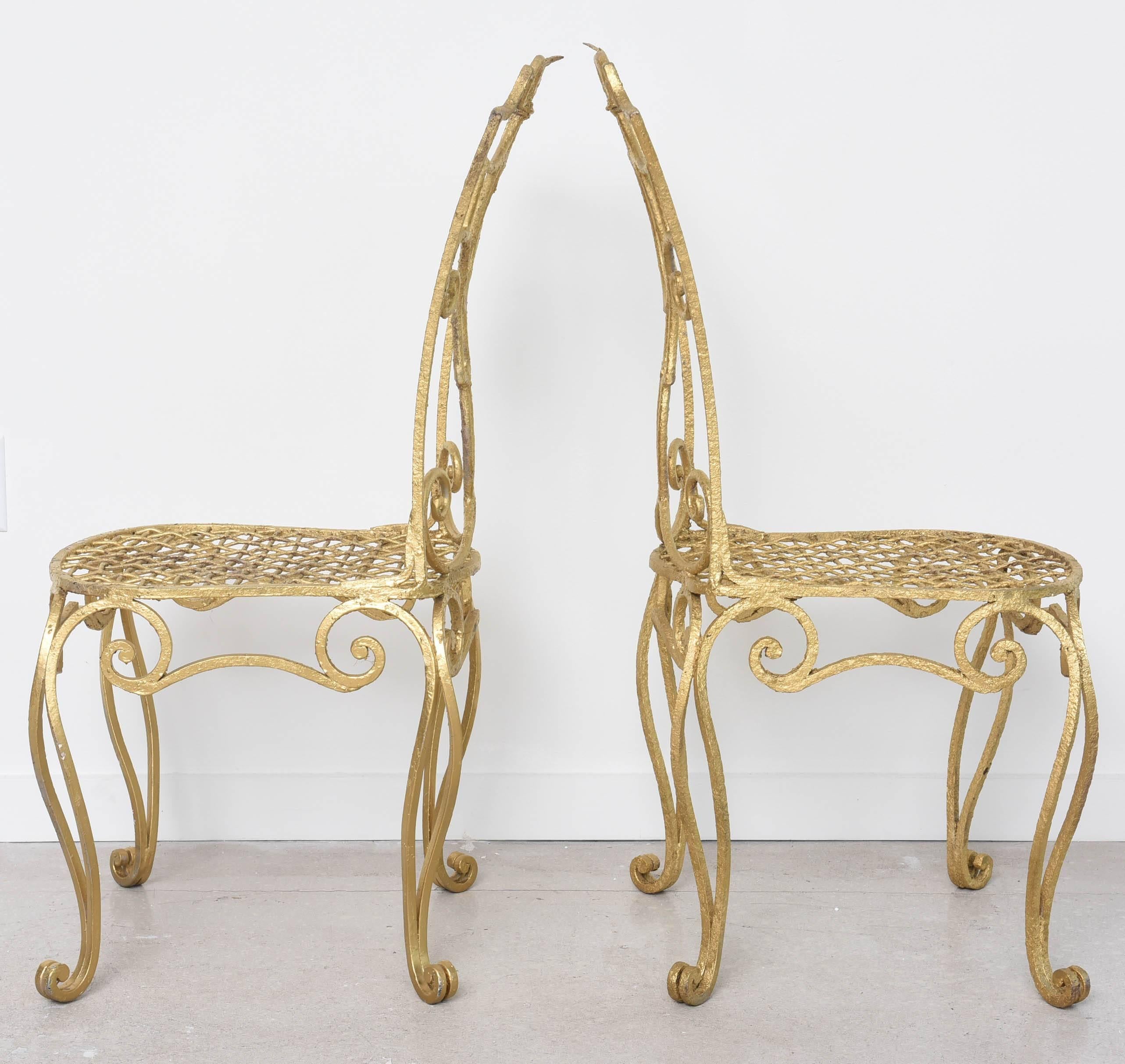 20th Century Pair of French Gilt Metal Chairs by Jean-Charles Moreux