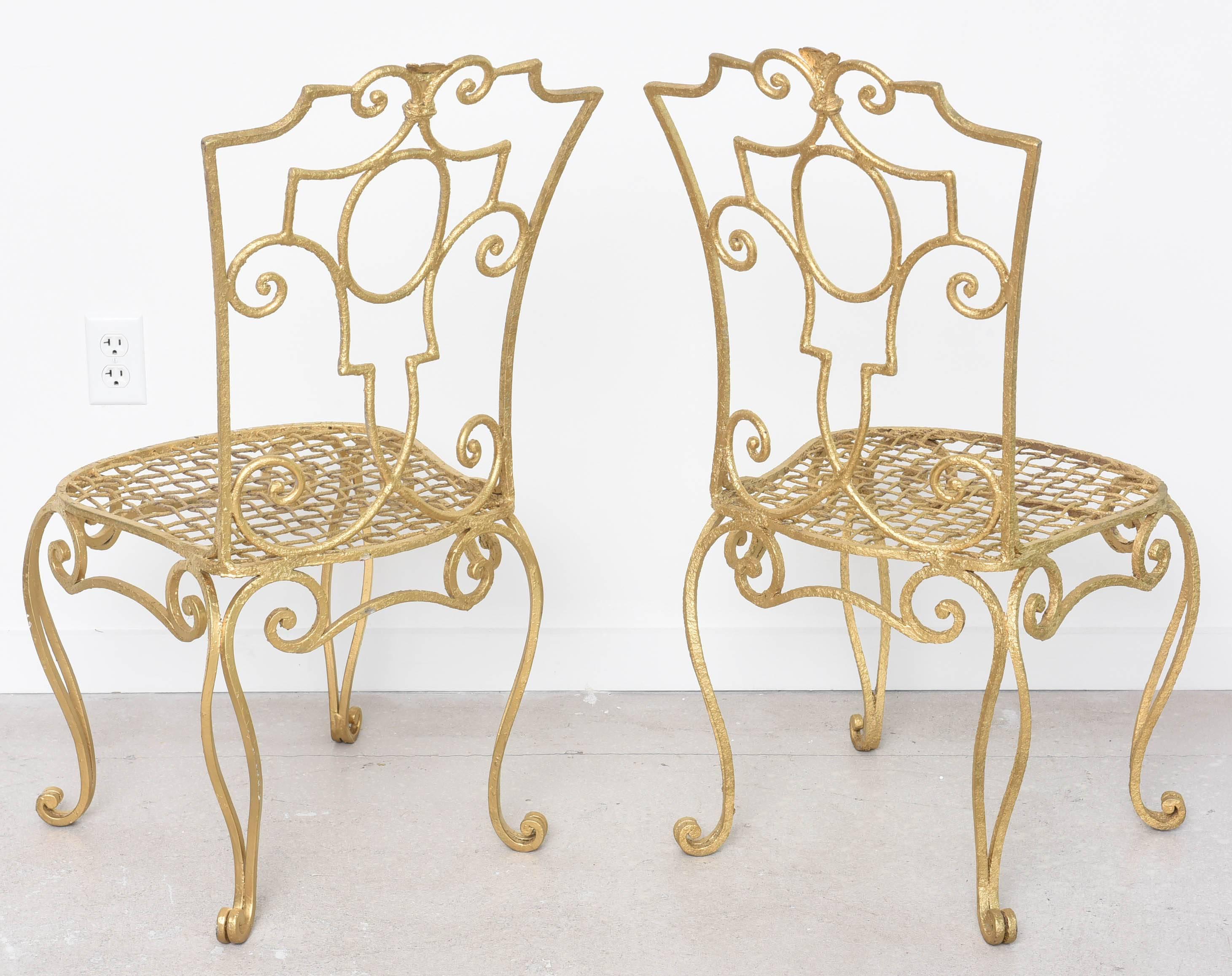 Pair of French Gilt Metal Chairs by Jean-Charles Moreux 1