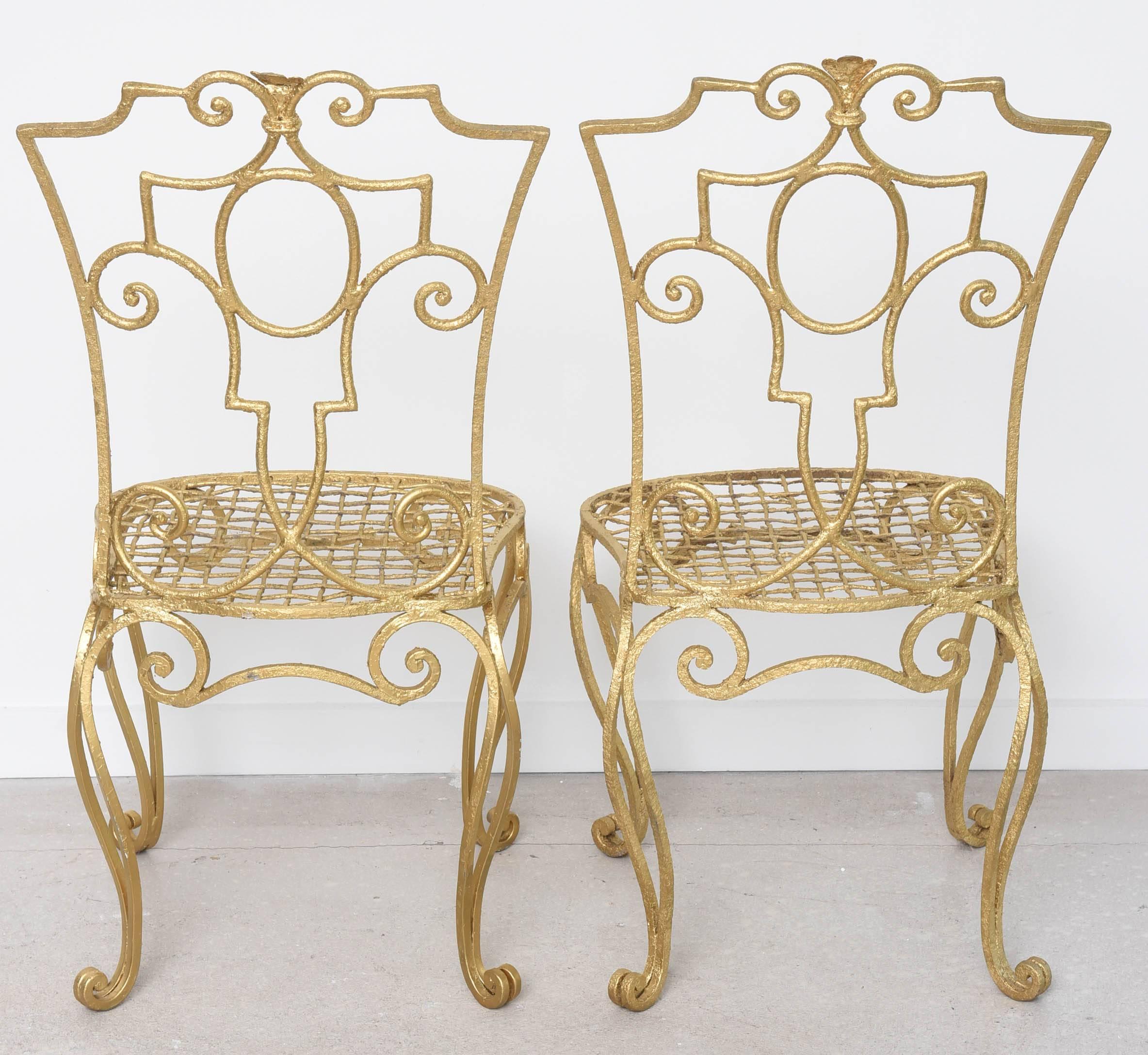 Pair of French Gilt Metal Chairs by Jean-Charles Moreux 2