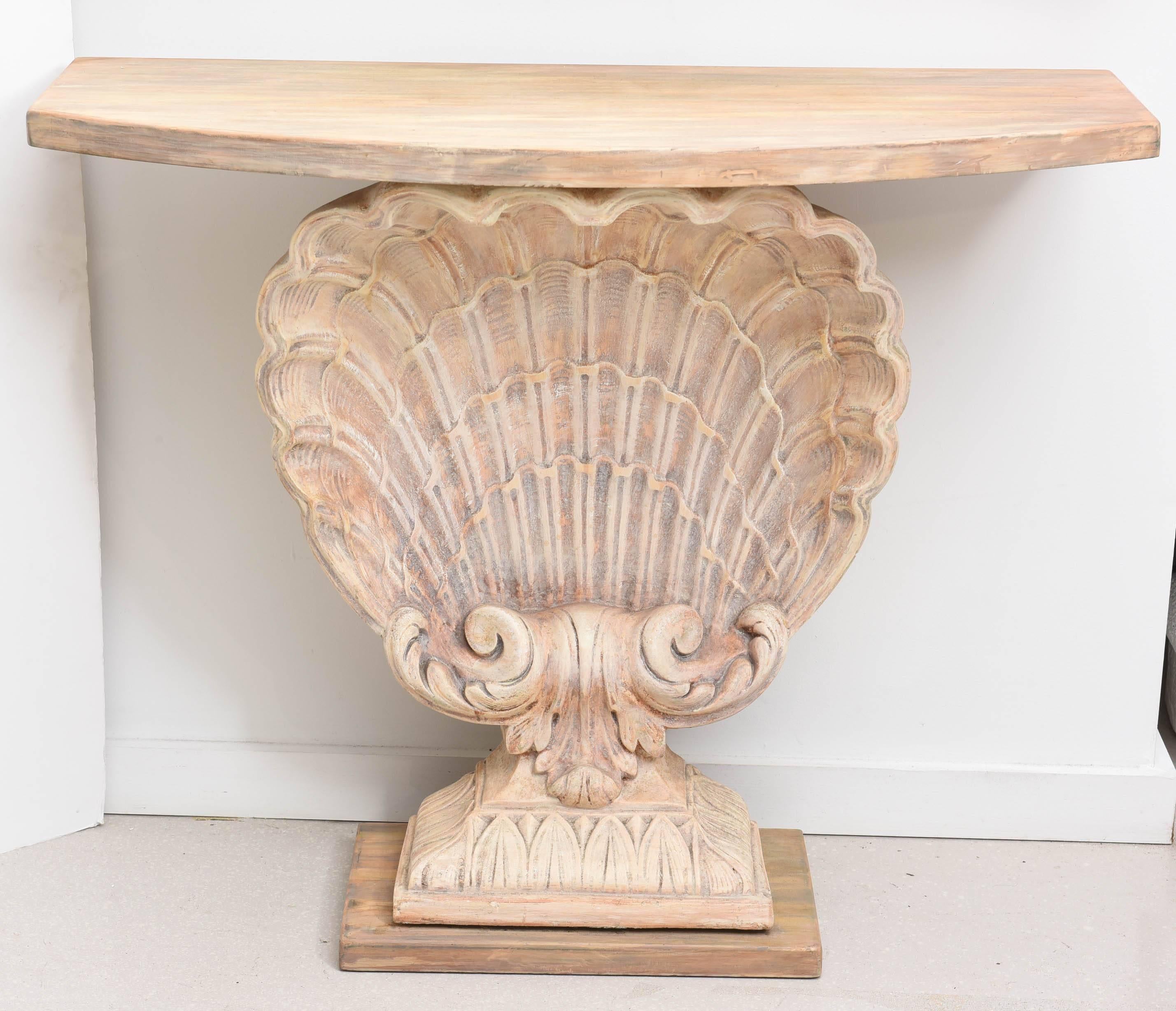 Hollywood Regency Carved Shell Console Table