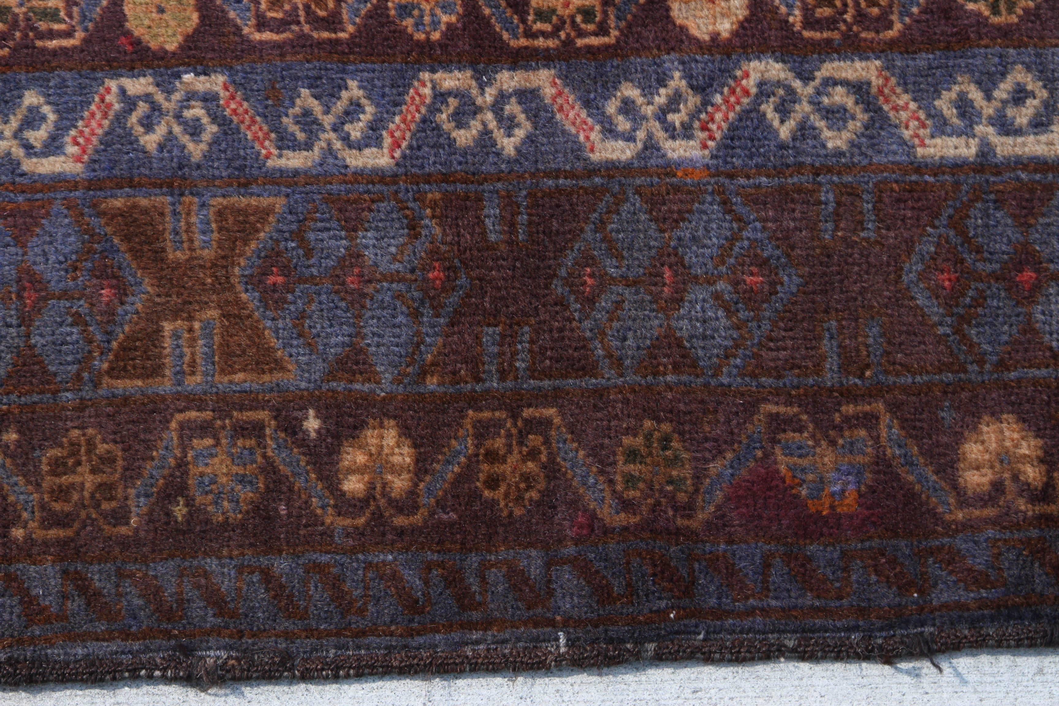 Tribal Brown and Green Antique Baluchi Rug