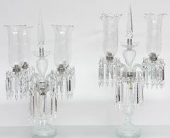 Pair of Baccarat Style, French Regency Cut-Crystal Girandoles