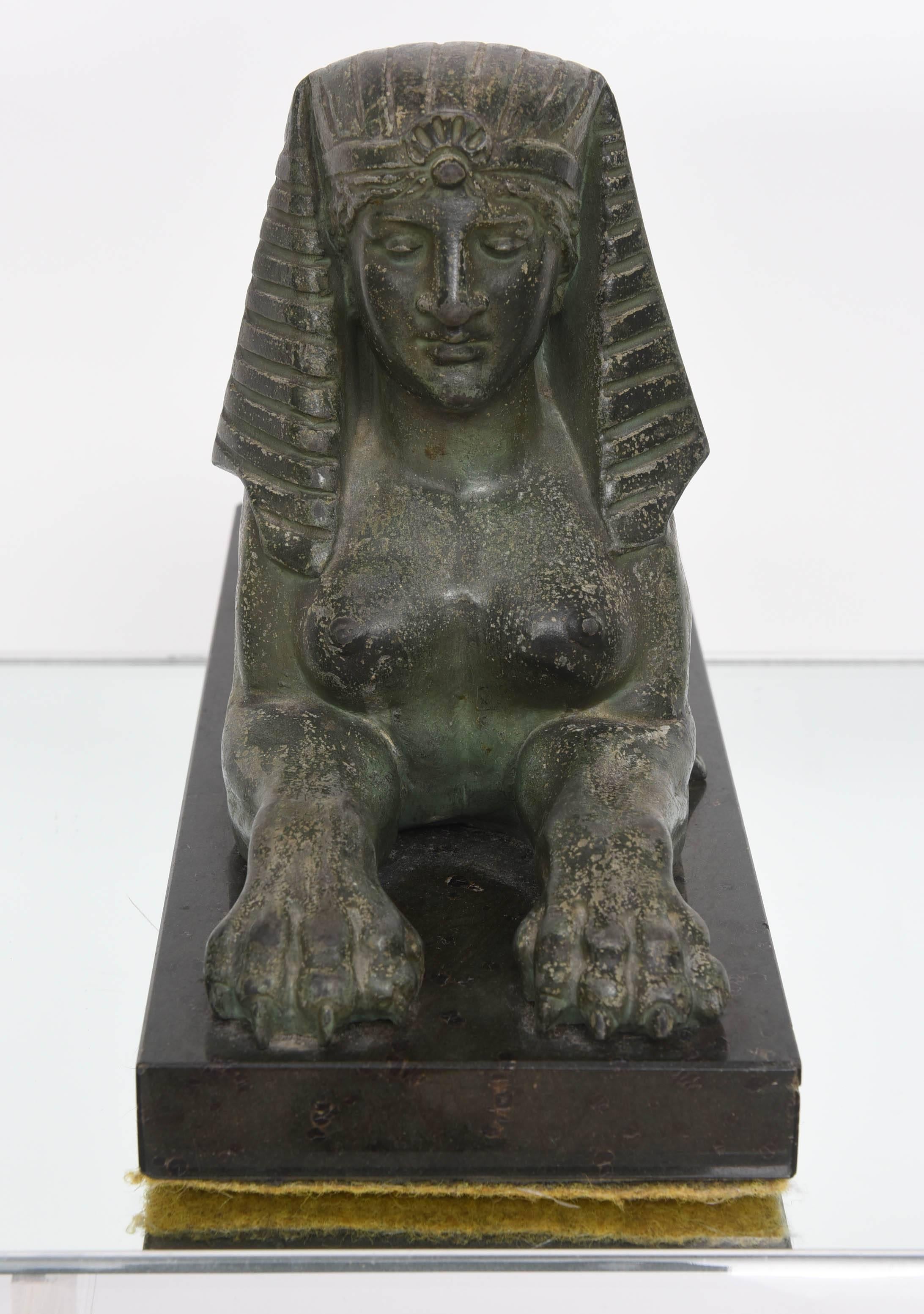 19th Century Neo-Classical French, Empire Revival-Egyptian Sphinx on Marble Base