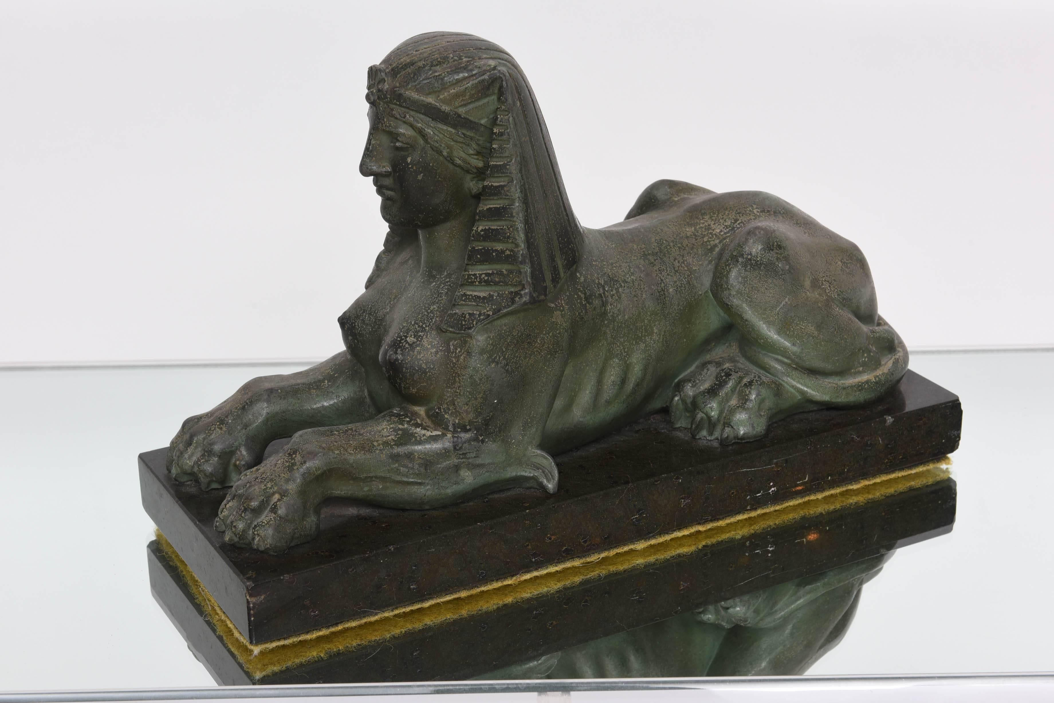 Neo-Classical French, Empire Revival-Egyptian Sphinx on Marble Base 1