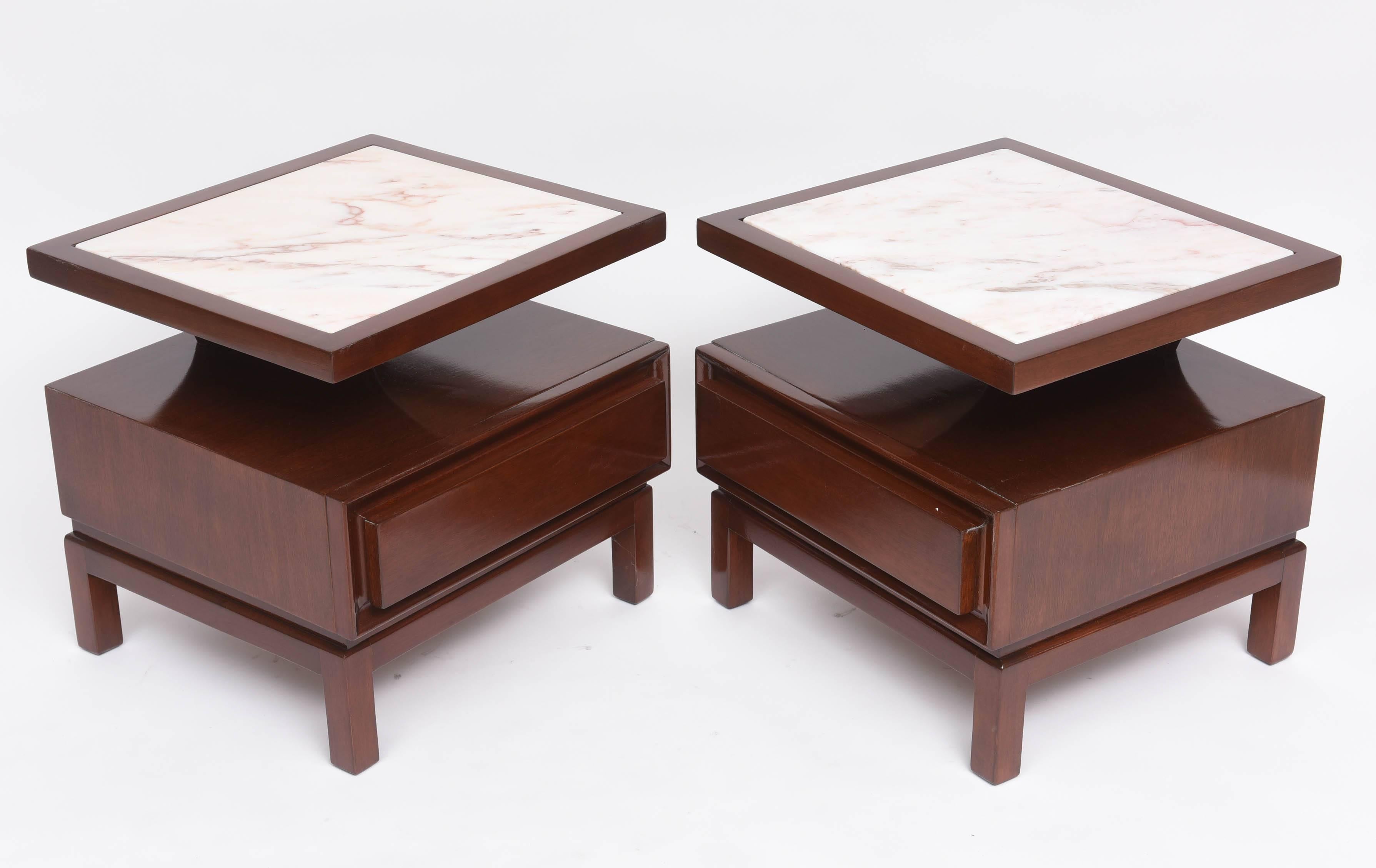 Pr. of Mid-Century Mahogany & Marble Side Tables, Style of Harvey Probber 1