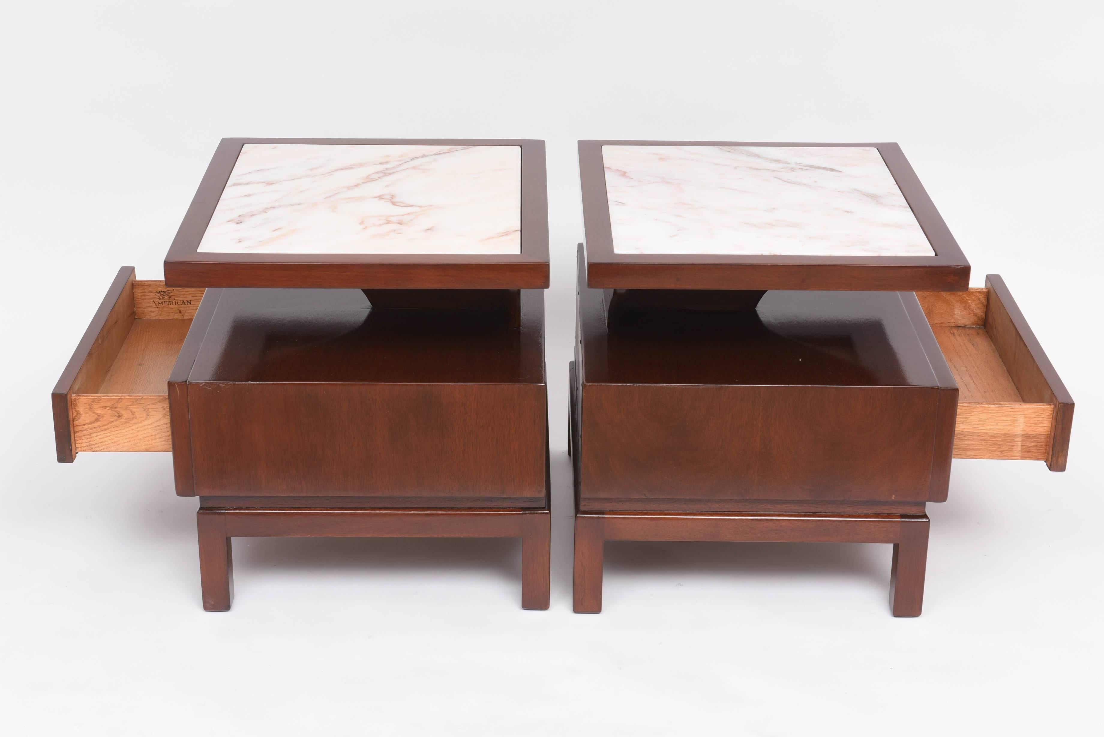Pr. of Mid-Century Mahogany & Marble Side Tables, Style of Harvey Probber 3