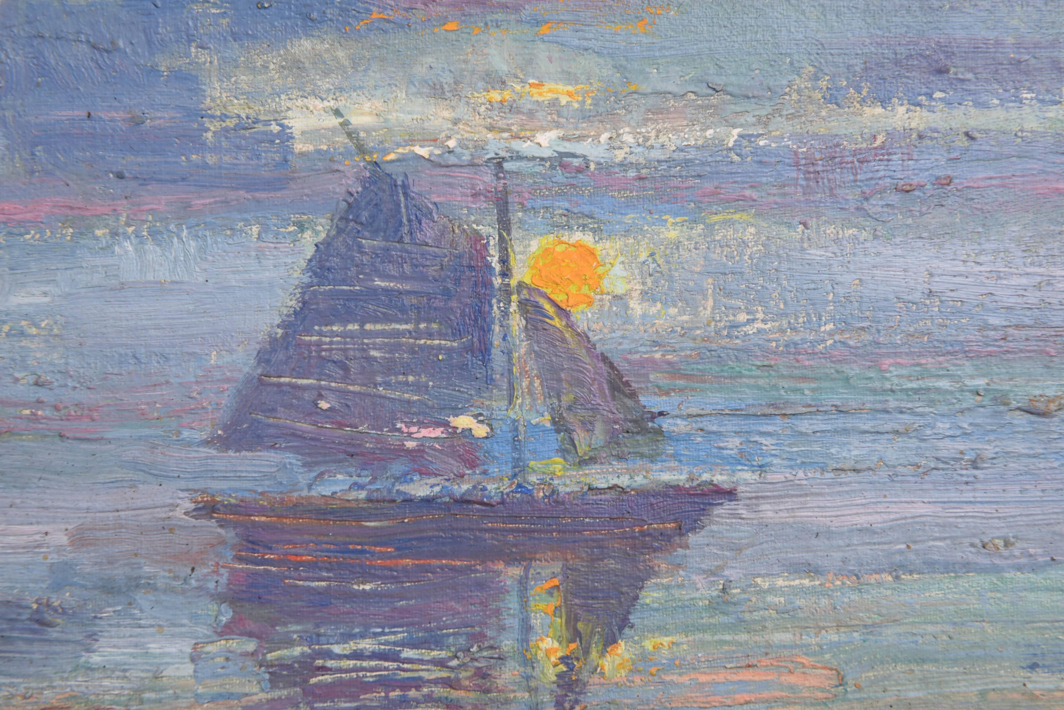 Pr of American Mid-Century Modern, Impressionist Paintings of Sail Boats For Sale 2