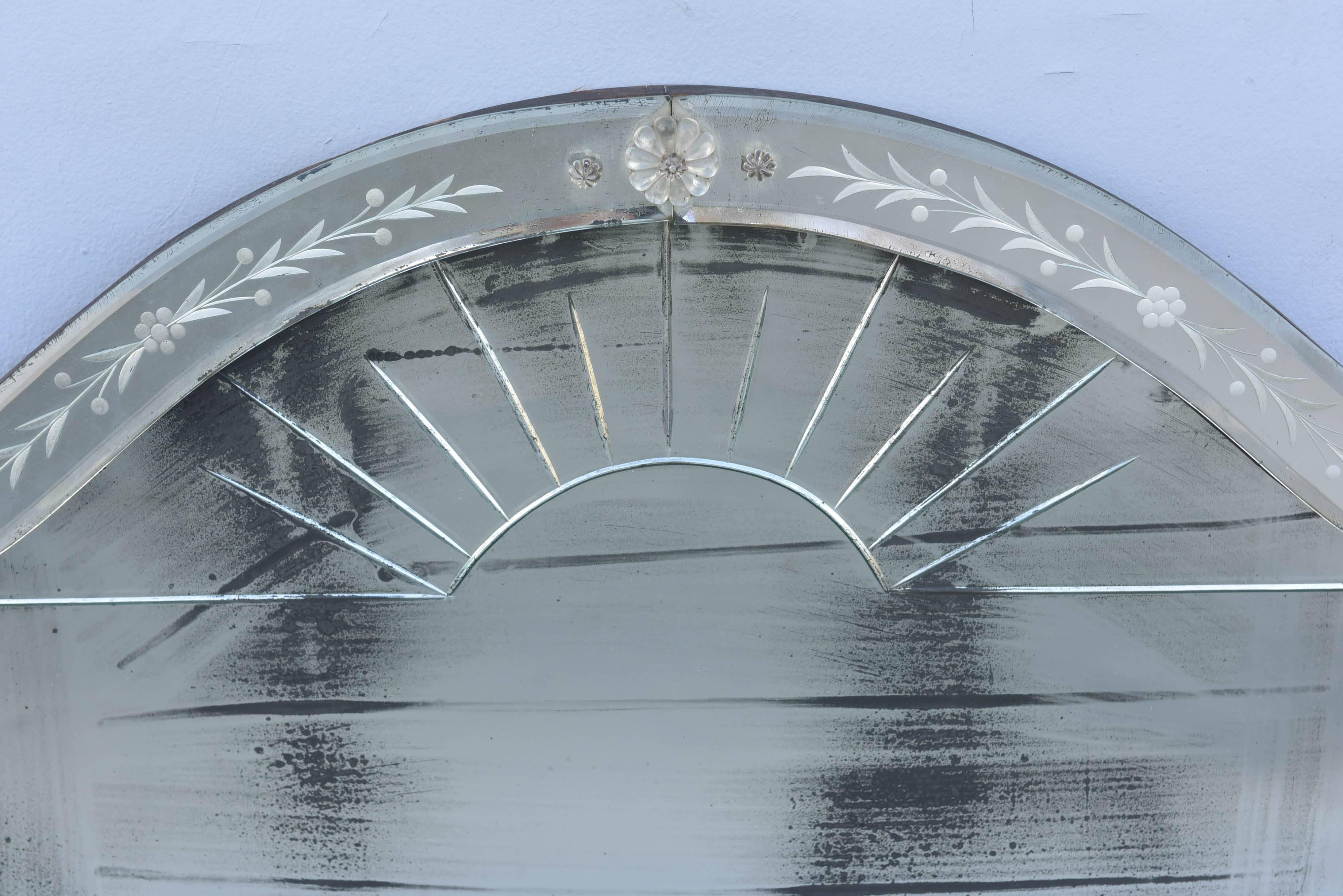 20th Century Etched Venetian Glass Overmantel Mirror