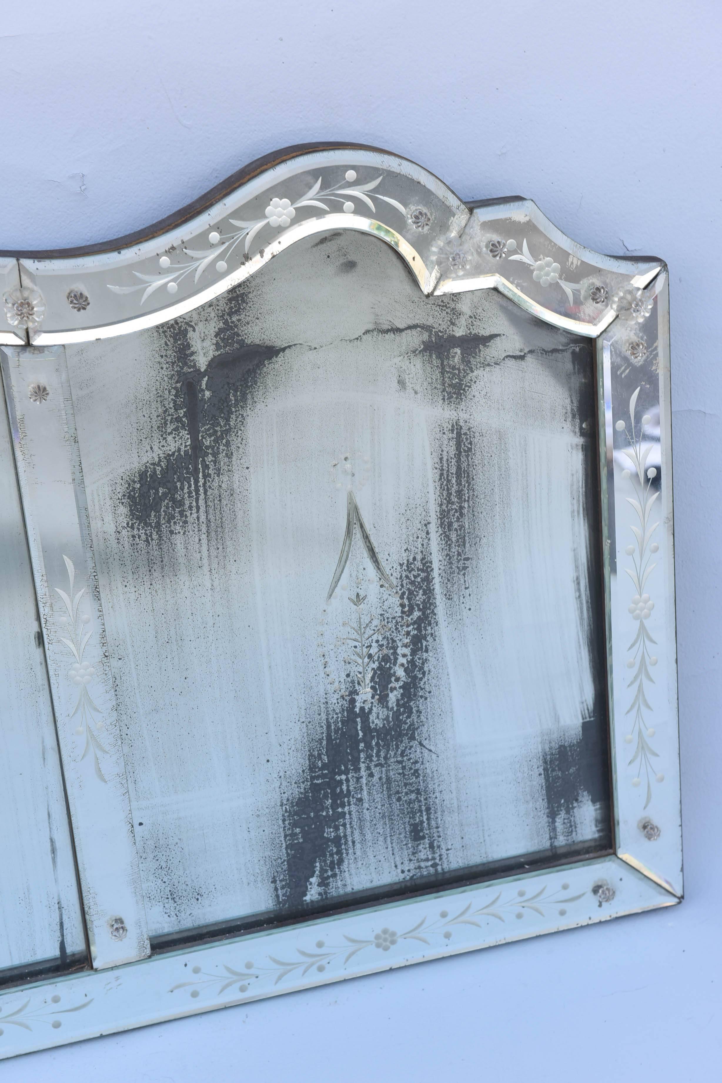 Etched Venetian Glass Overmantel Mirror 1