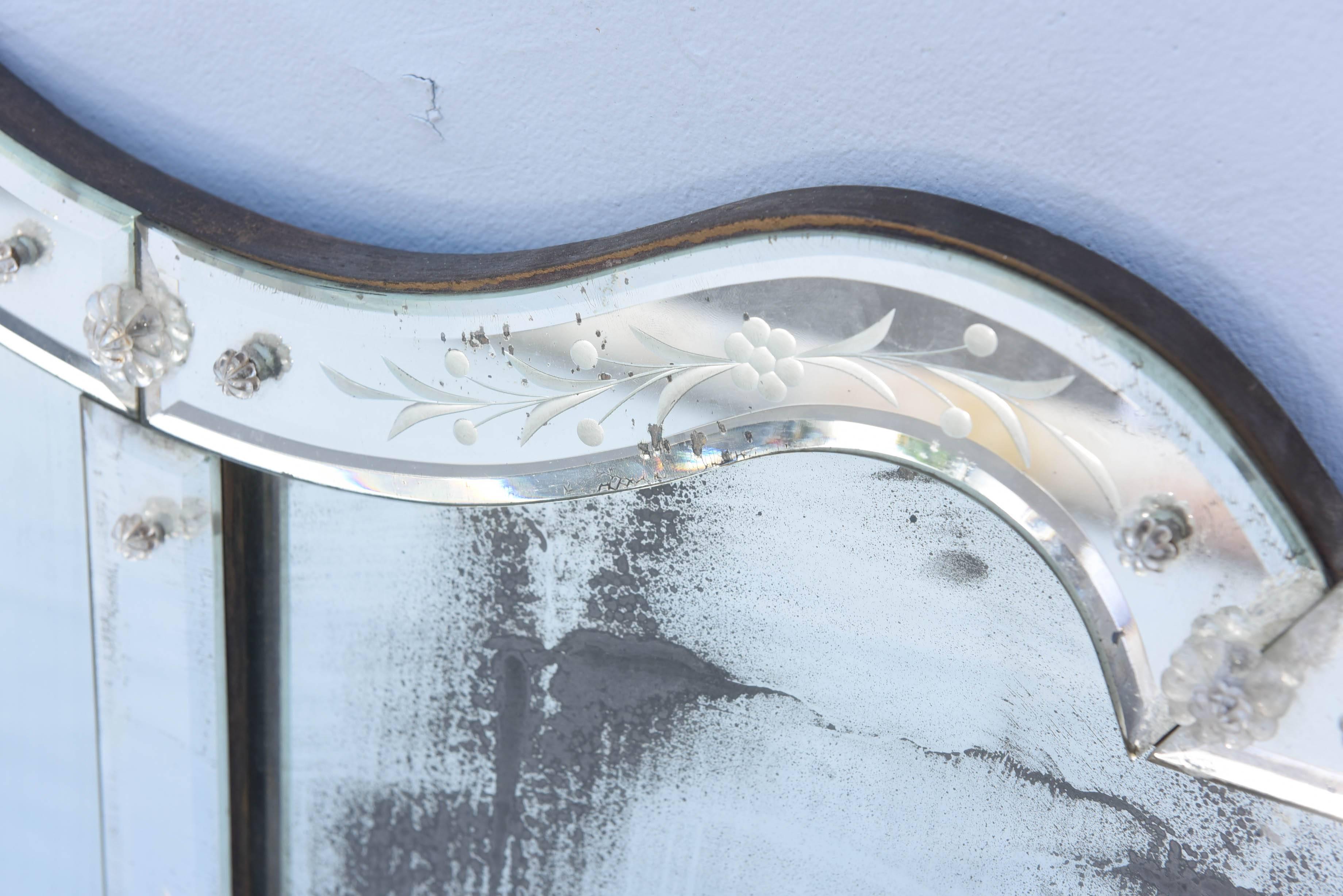 Etched Venetian Glass Overmantel Mirror 3