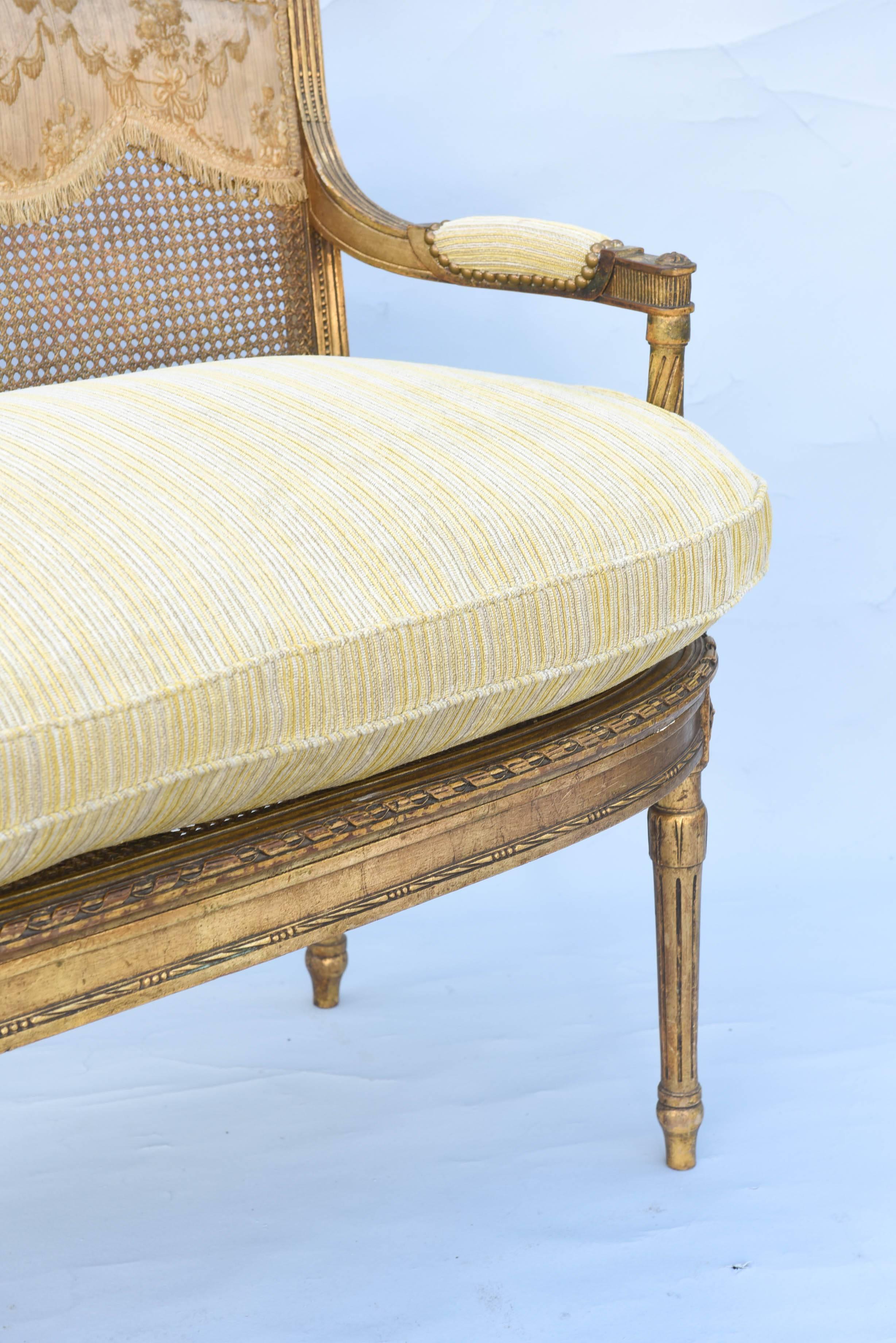 Fine 19th Century French Louis XVI Giltwood Settee with Caning  In Excellent Condition In West Palm Beach, FL