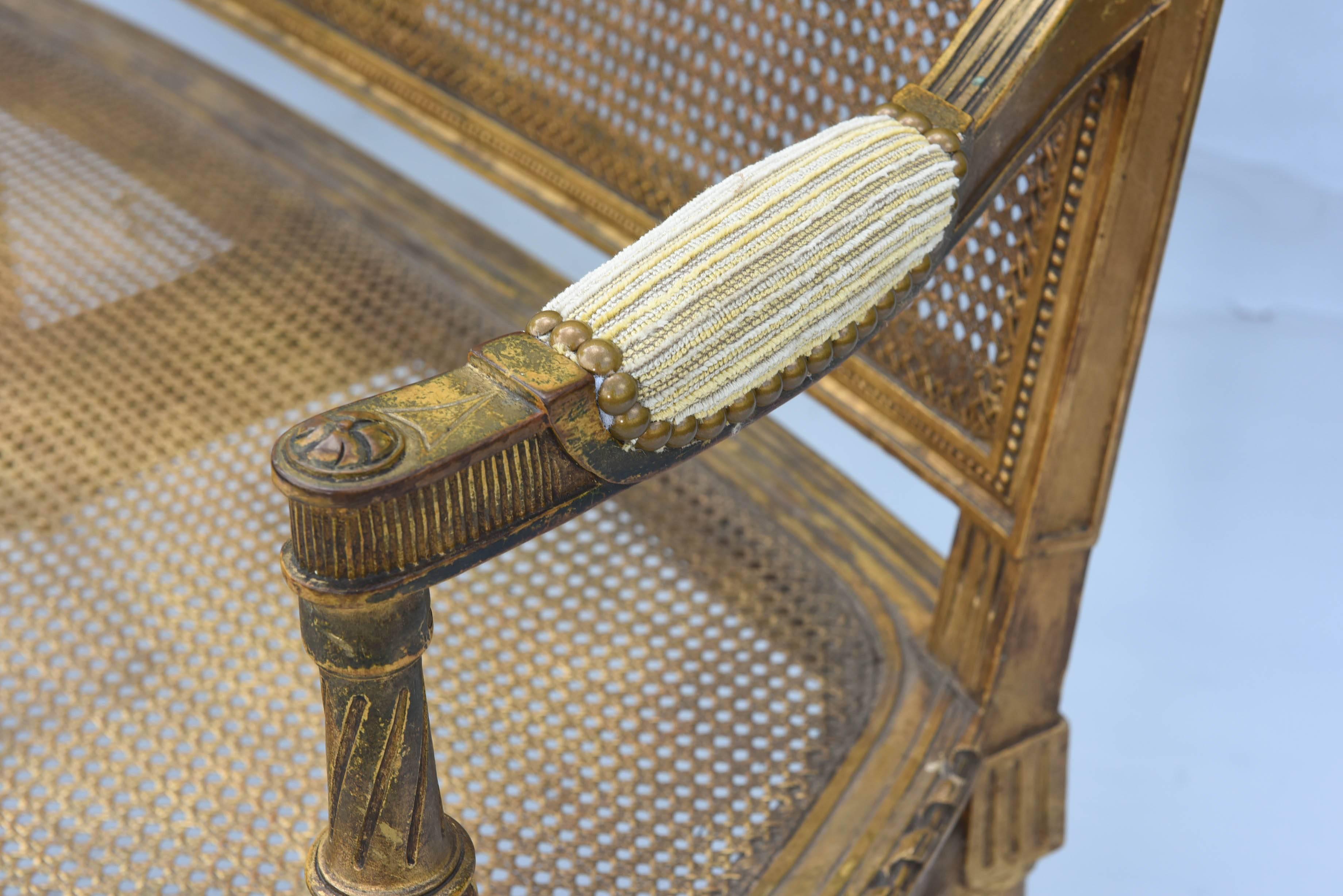 Fine 19th Century French Louis XVI Giltwood Settee with Caning  4