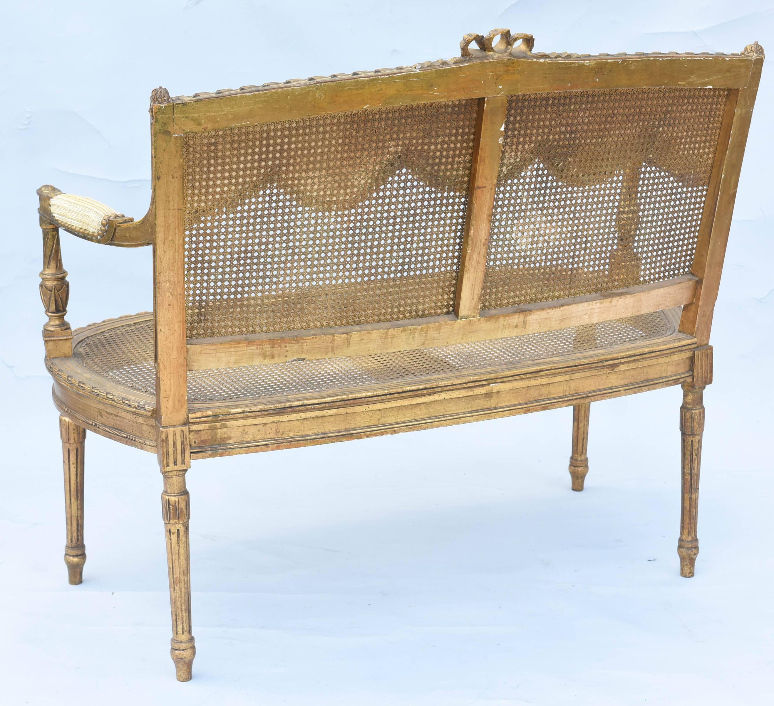 Fine 19th Century French Louis XVI Giltwood Settee with Caning  6