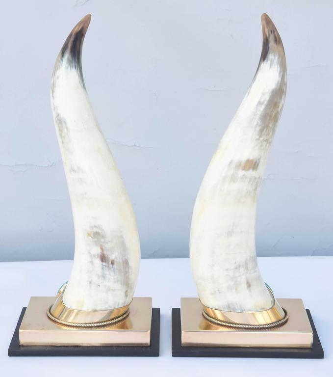 Pair of Decorative Malachite Embellished Bull Horns by Anthony J