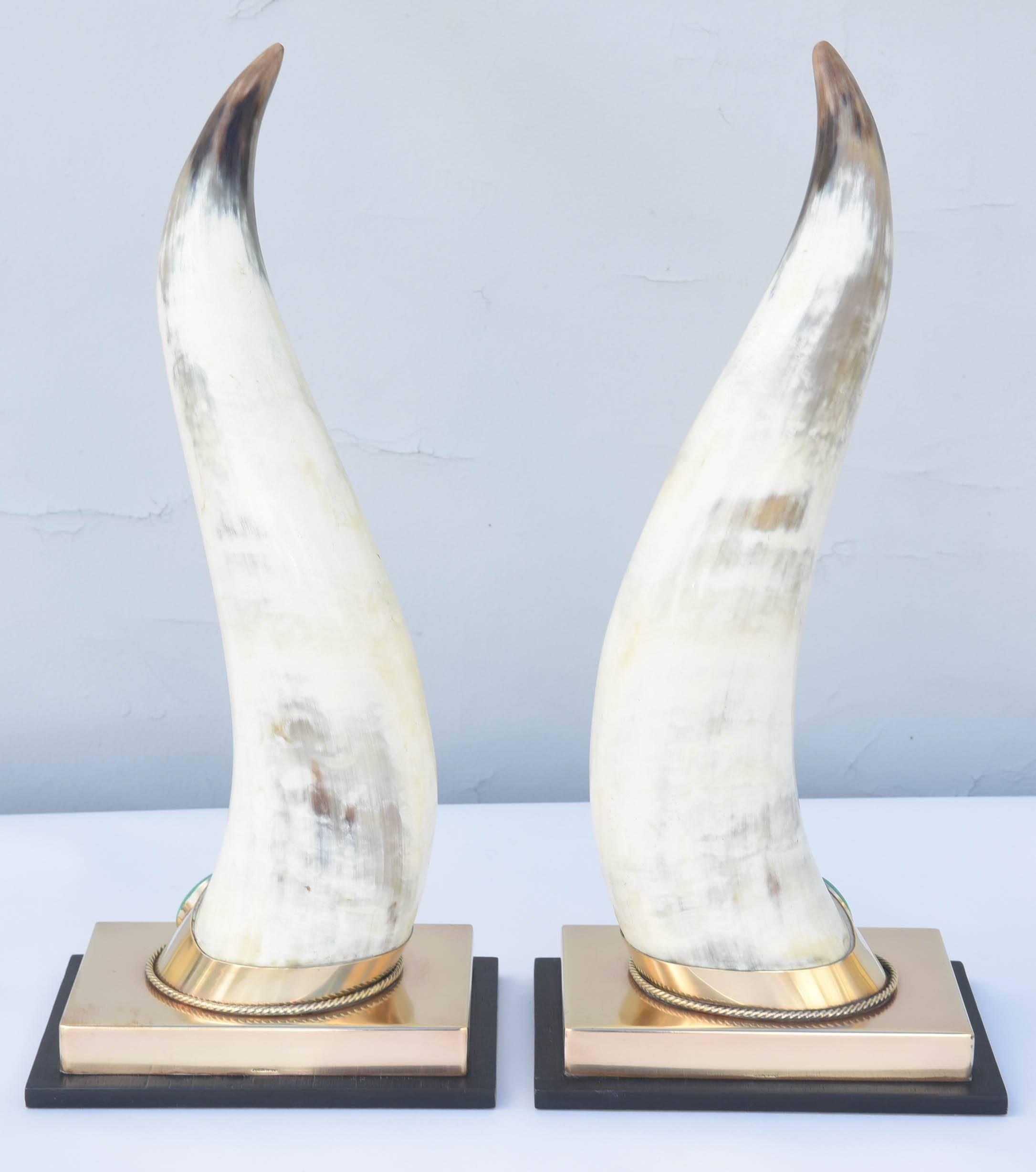 Late 20th Century Pair of Decorative Malachite Embellished Bull Horns by Anthony J. Redmile
