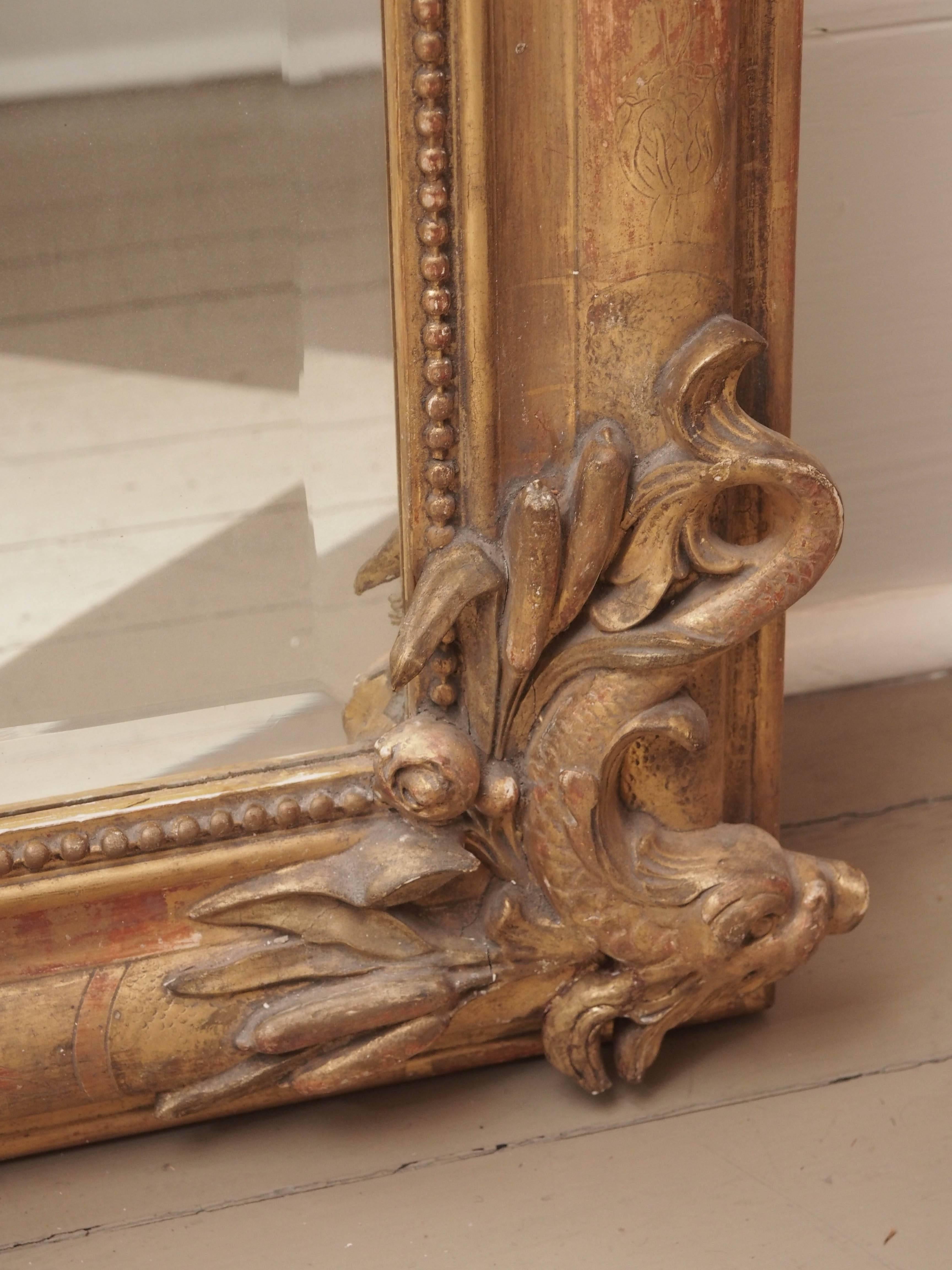 Giltwood 19th Century French Louis XVI Carved Gilt Wood Frame with Mirror