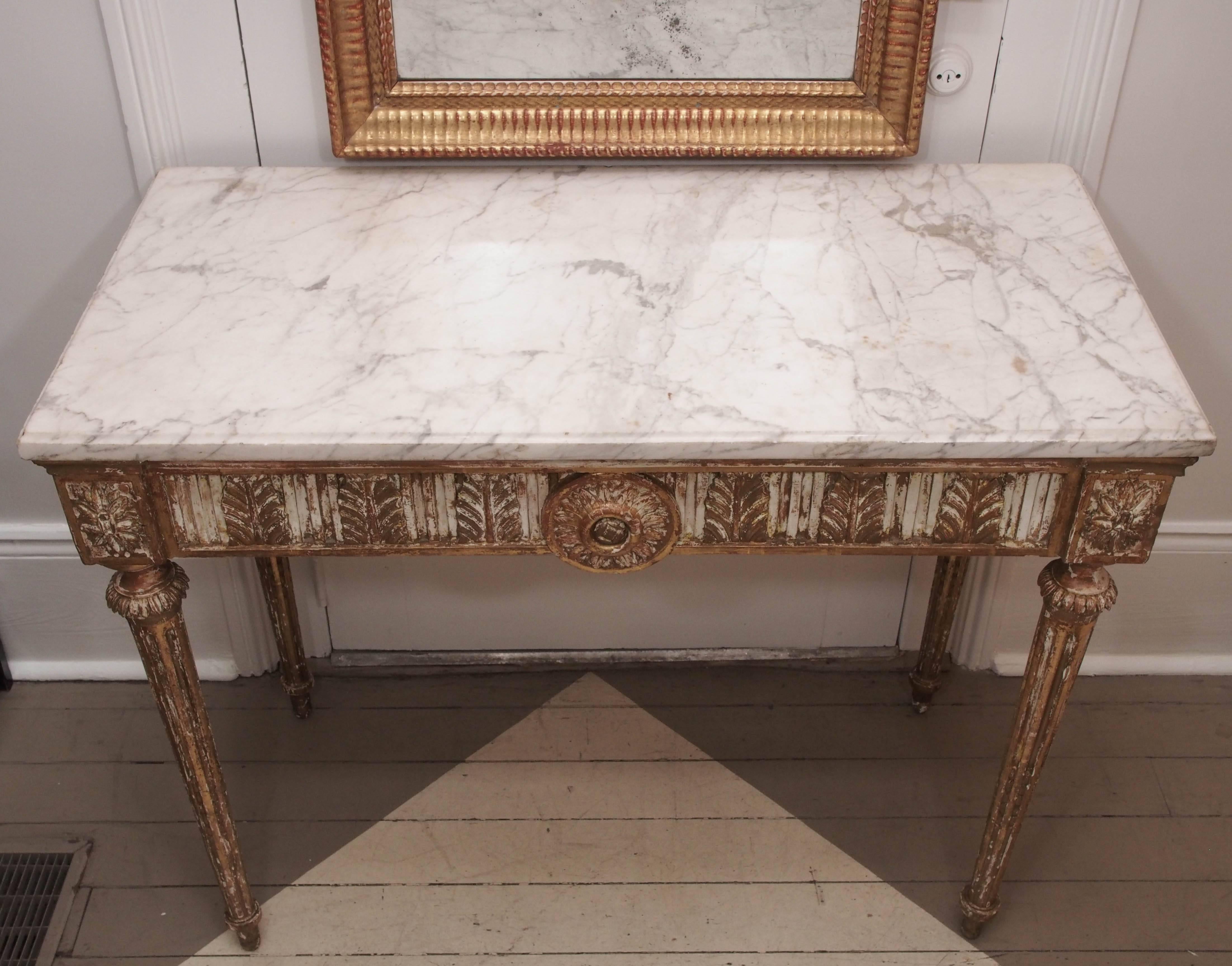 Early 19th Century Italian Giltwood Console with Original Marble Top.  