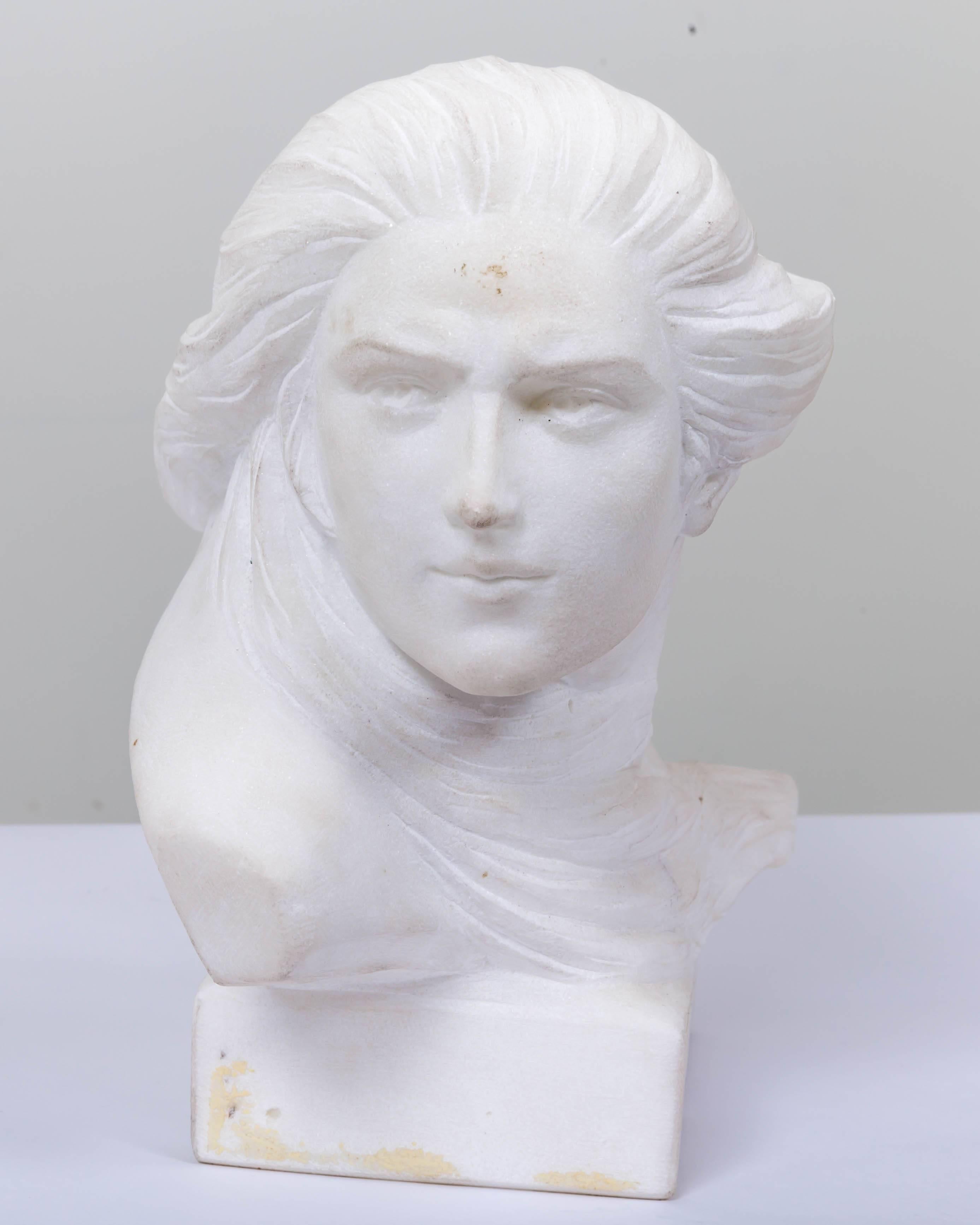 American Alabaster Bust of Woman with Flowing Hair in the Style of Art Noveau