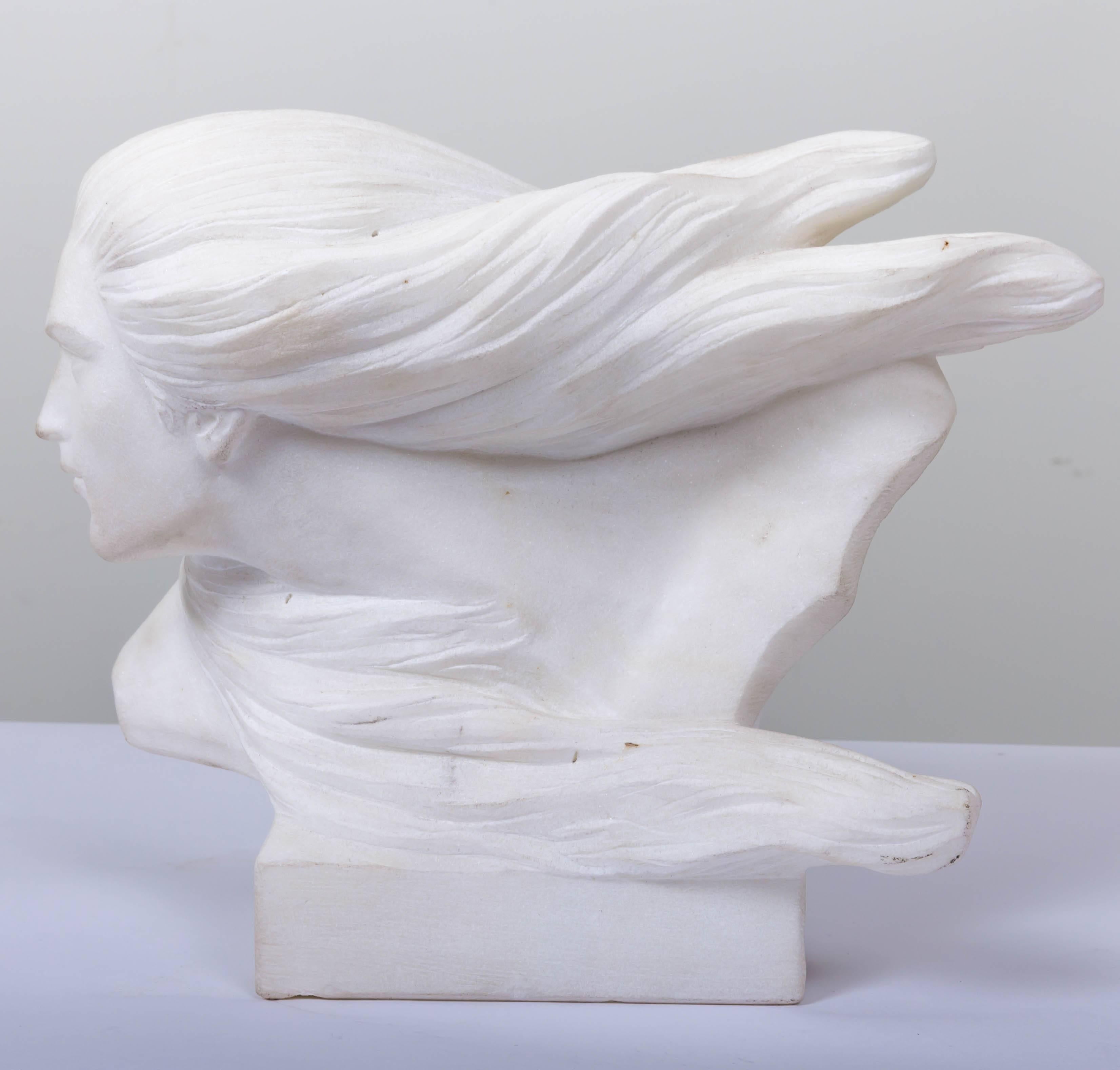 20th Century Alabaster Bust of Woman with Flowing Hair in the Style of Art Noveau
