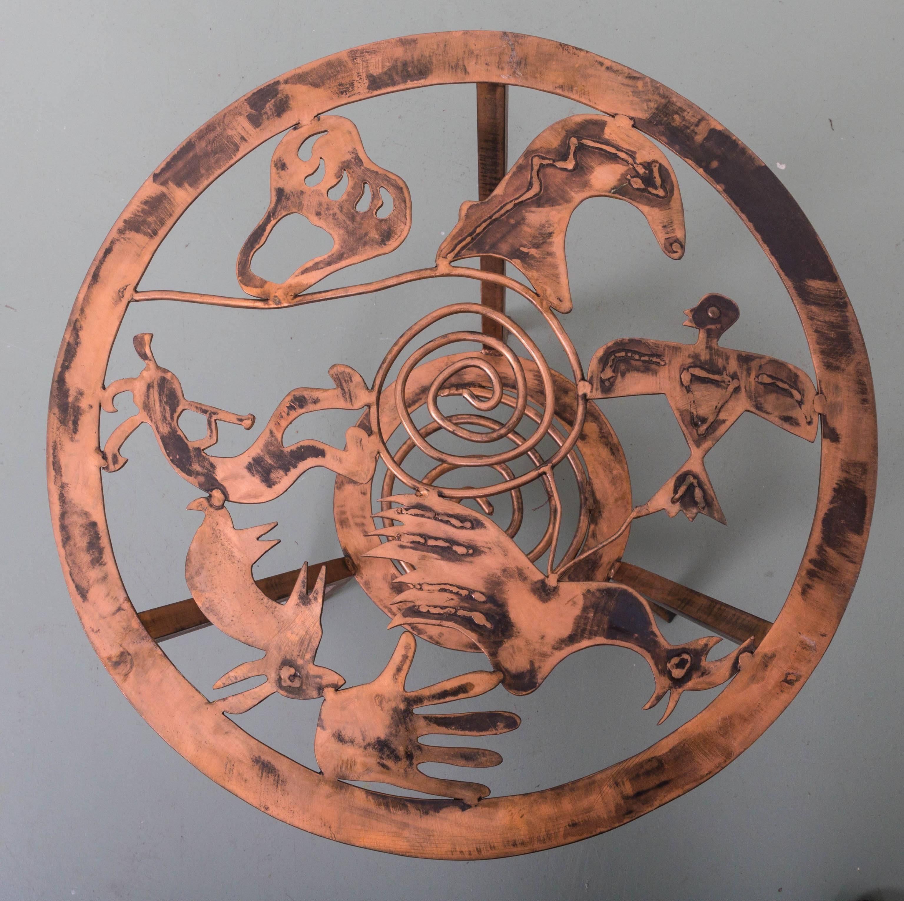 20th Century Copper Side Table with Stylized Native American Motifs For Sale