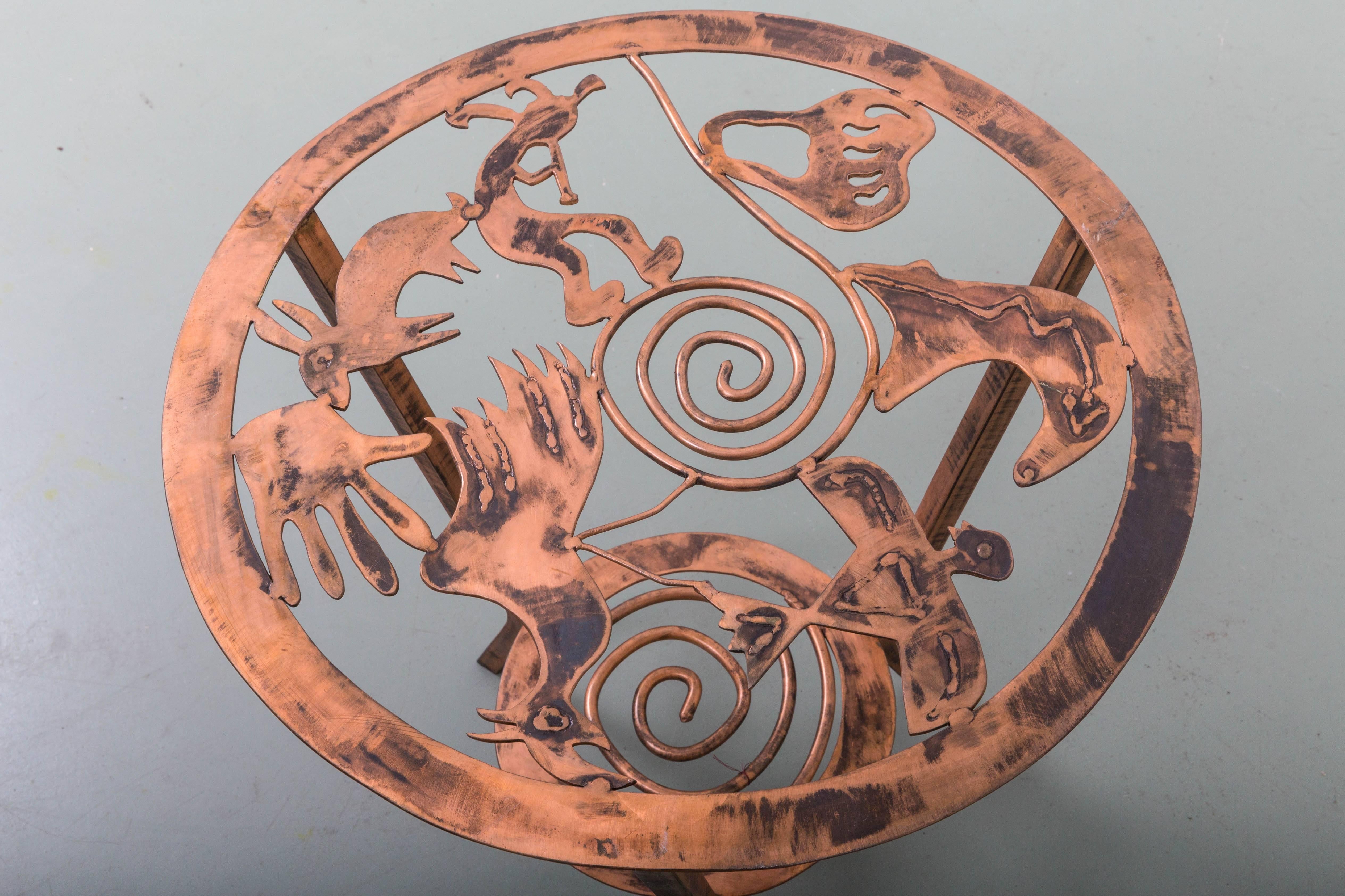 Copper Side Table with Stylized Native American Motifs For Sale 1