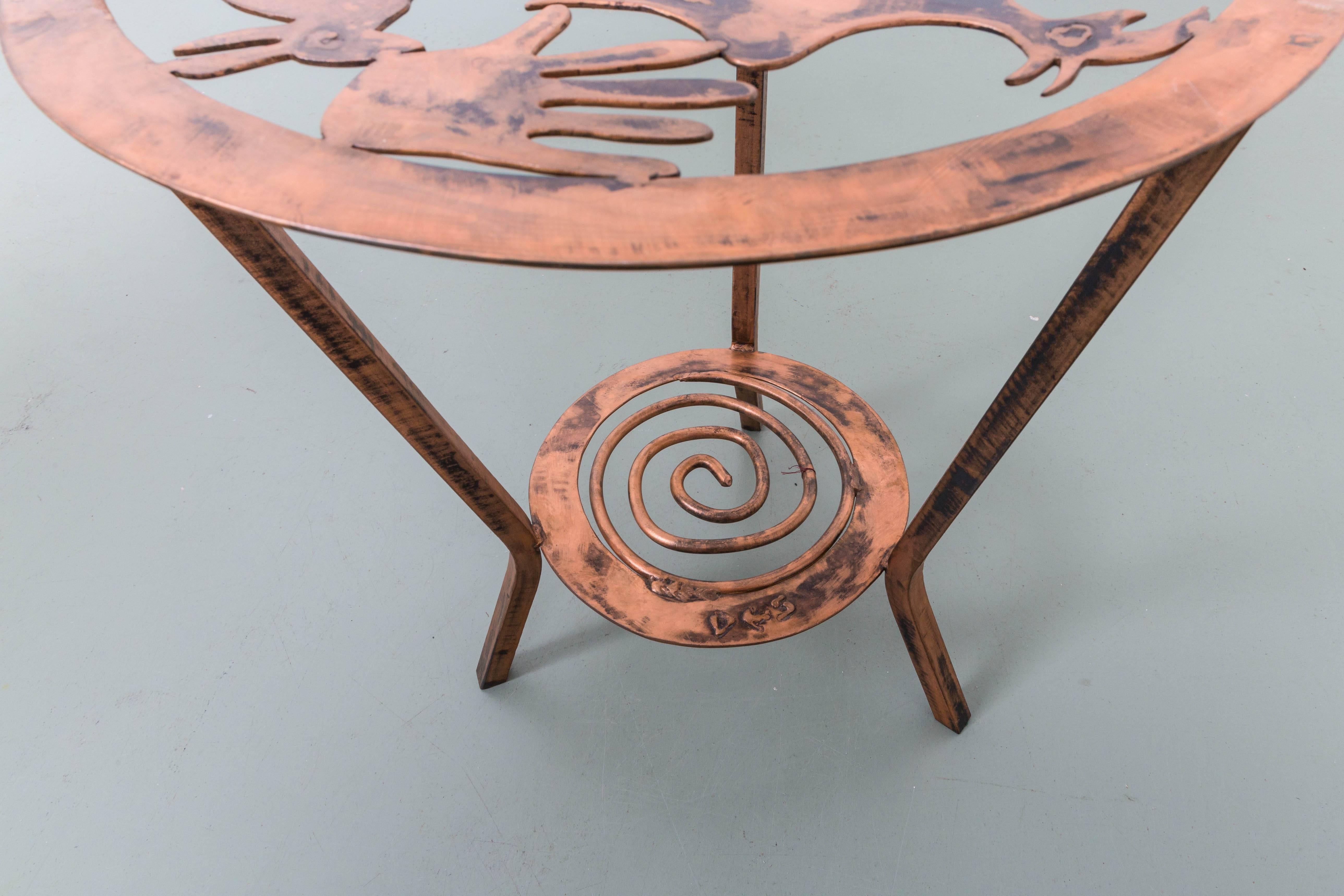 Copper Side Table with Stylized Native American Motifs For Sale 3
