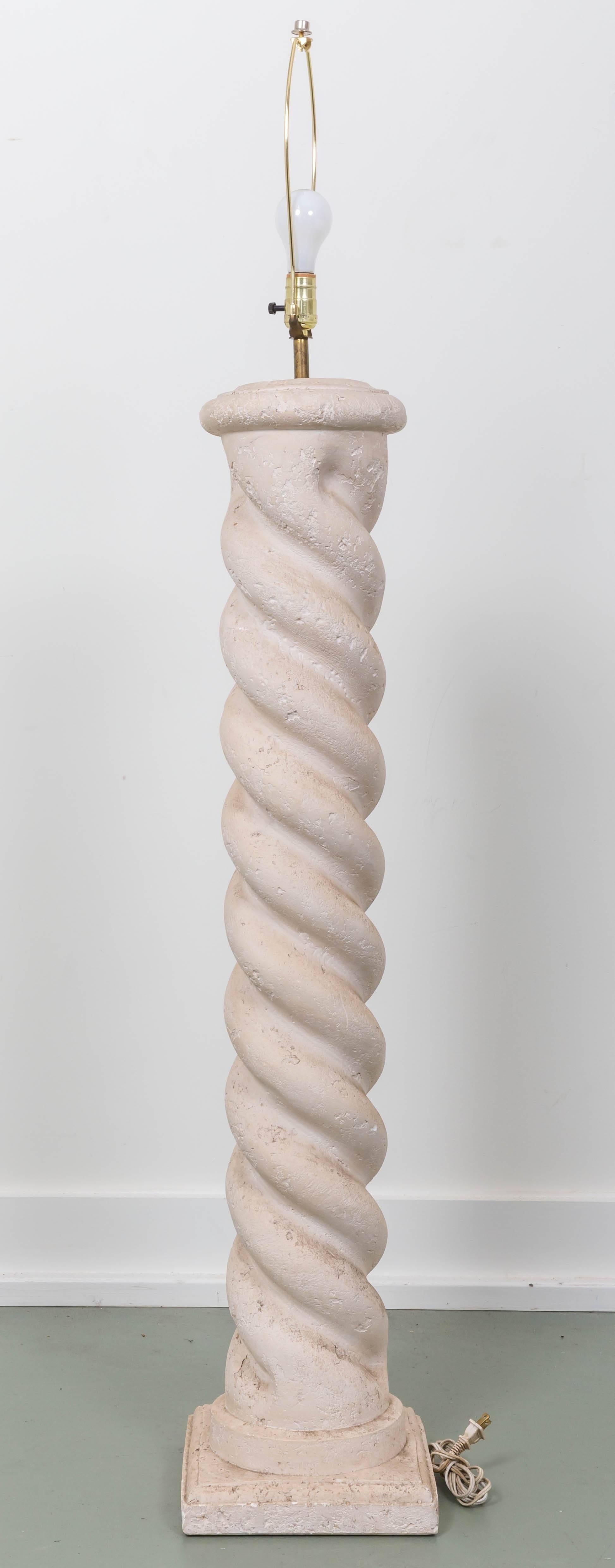 Textured plaster spiral or twist floor lamp in the manner of Michael Taylor.