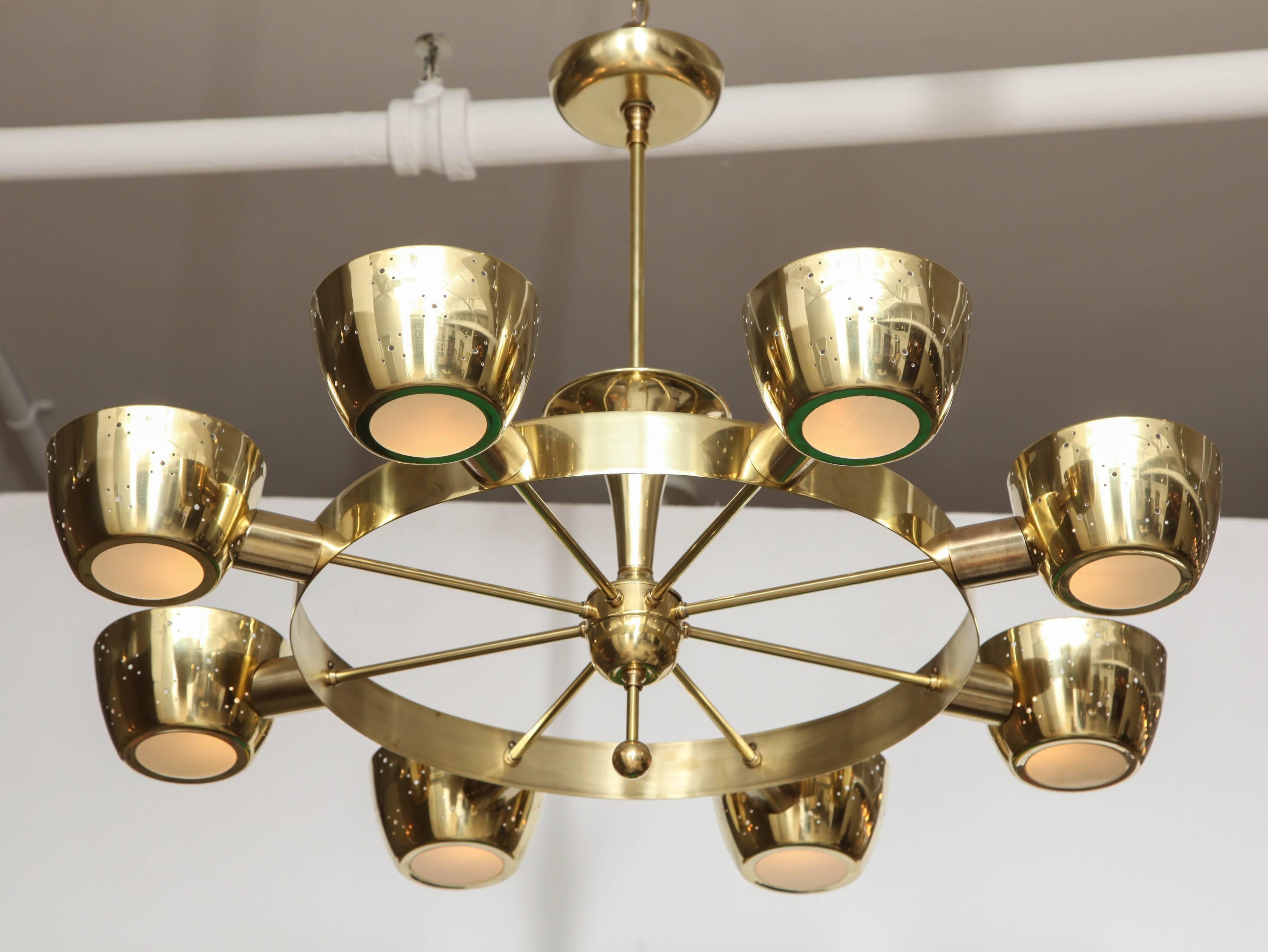 Mid-20th Century Brass Eight-Light Chandelier by Gerald Thurston for Lightolier