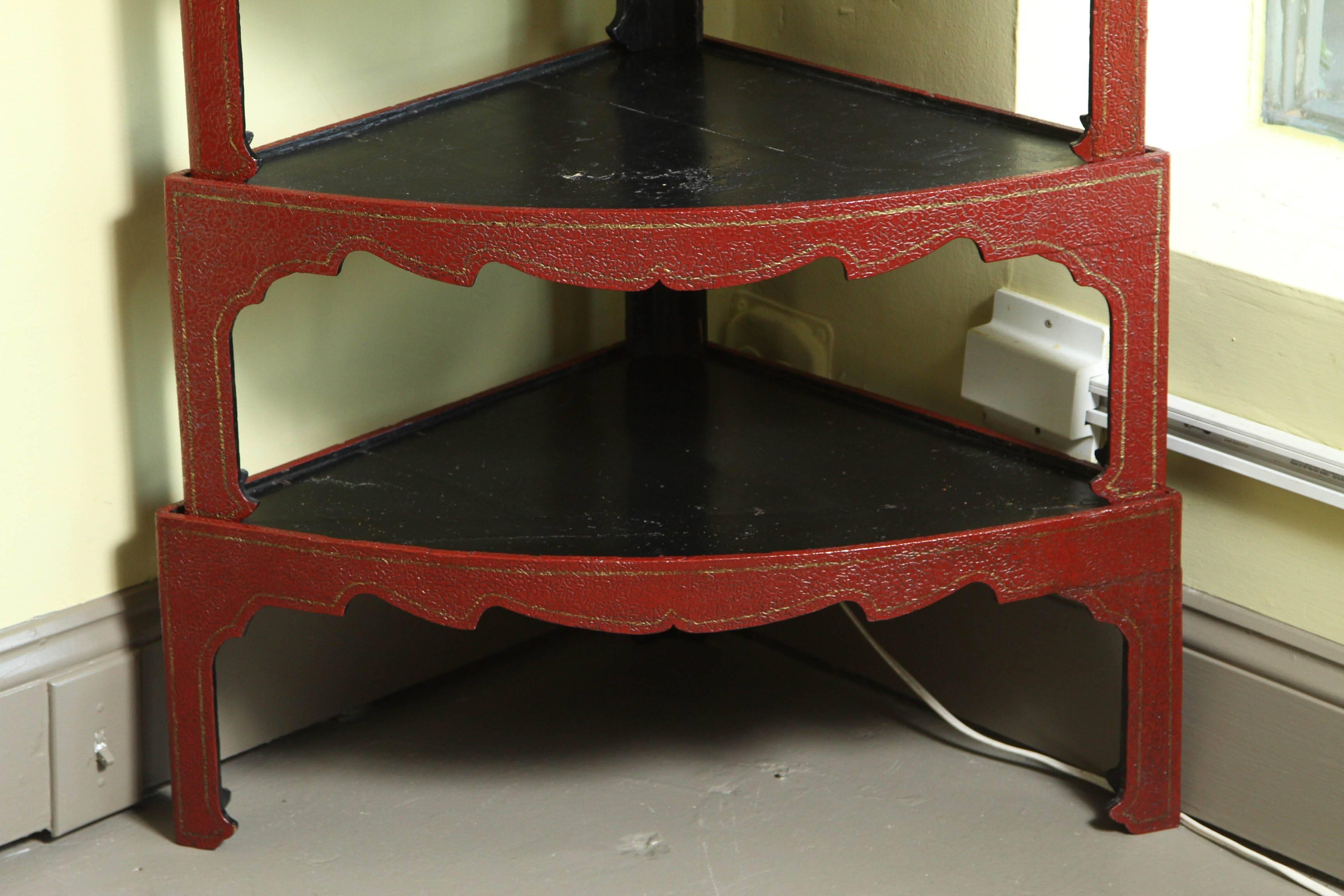 Lacquered Japanese Corner Nesting Tables in Red Lacquer, Set of Five, 19th Century