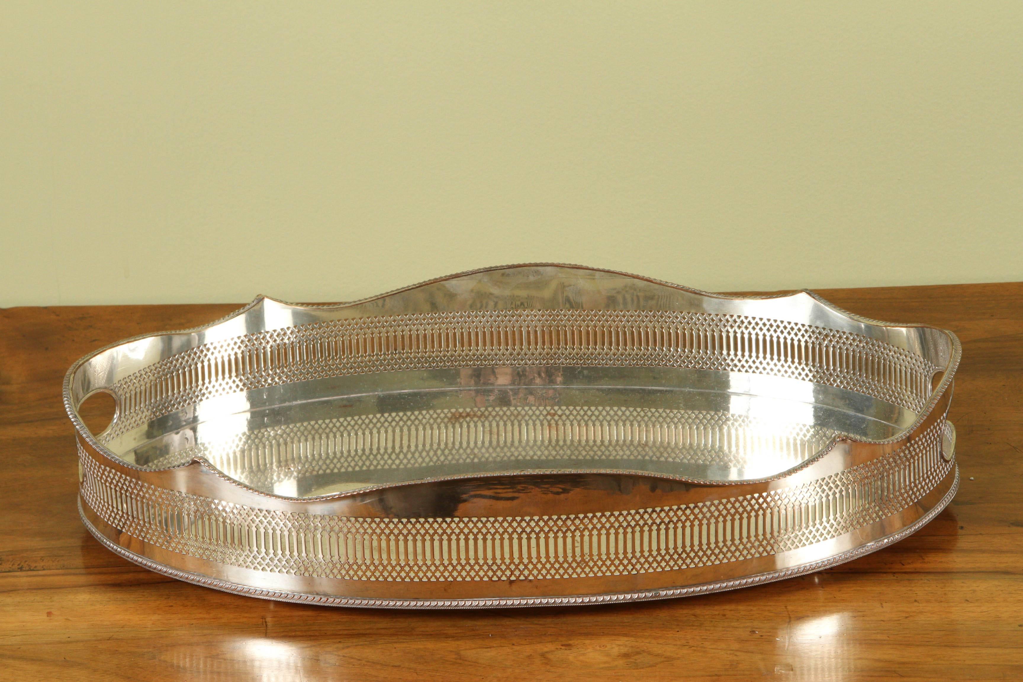 English A Large Oval Early Sheffield Silver Gallery Tray with Hand-Cut Outs