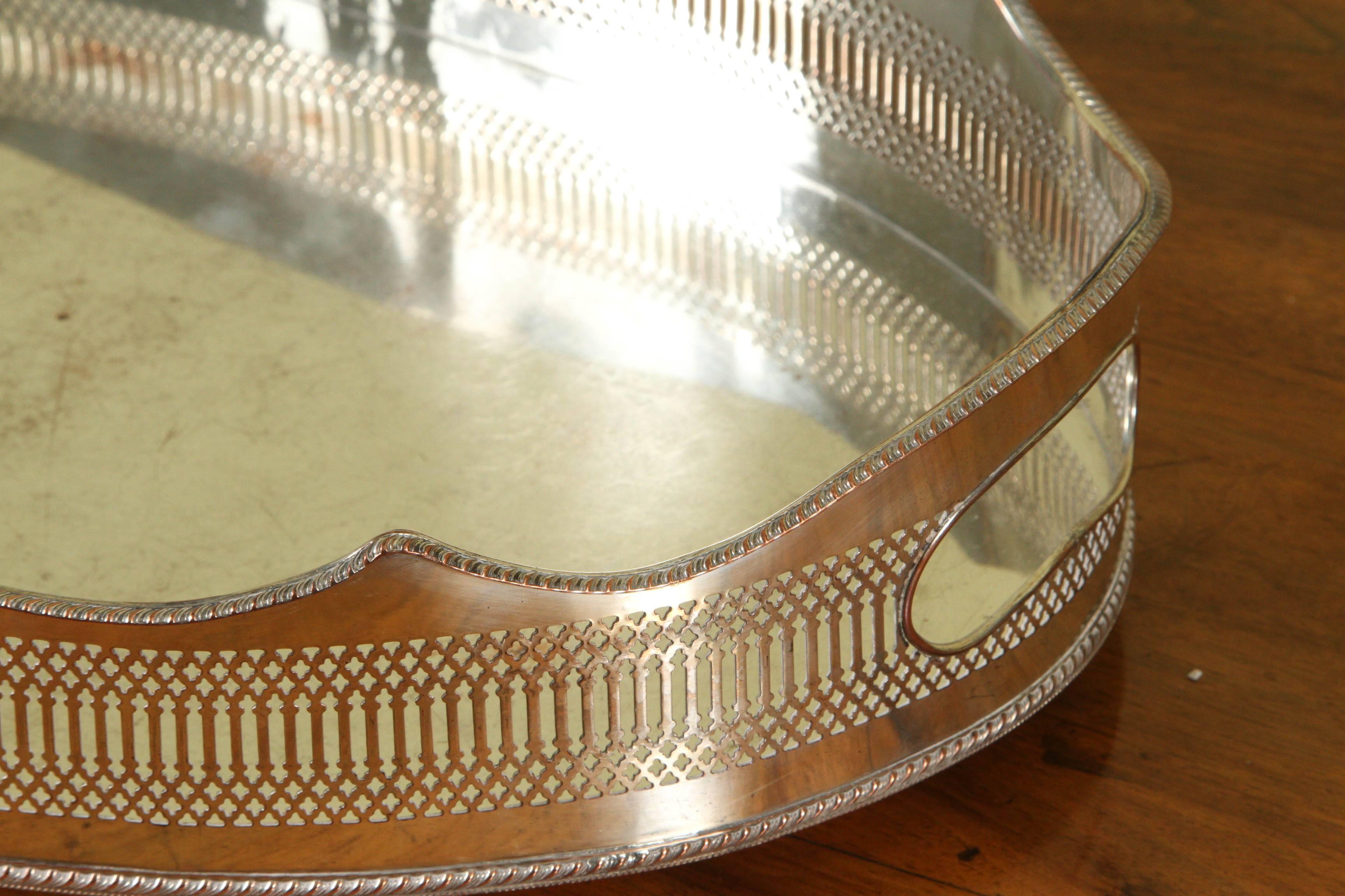 A Large Oval Early Sheffield Silver Gallery Tray with Hand-Cut Outs In Excellent Condition In Los Angeles, CA