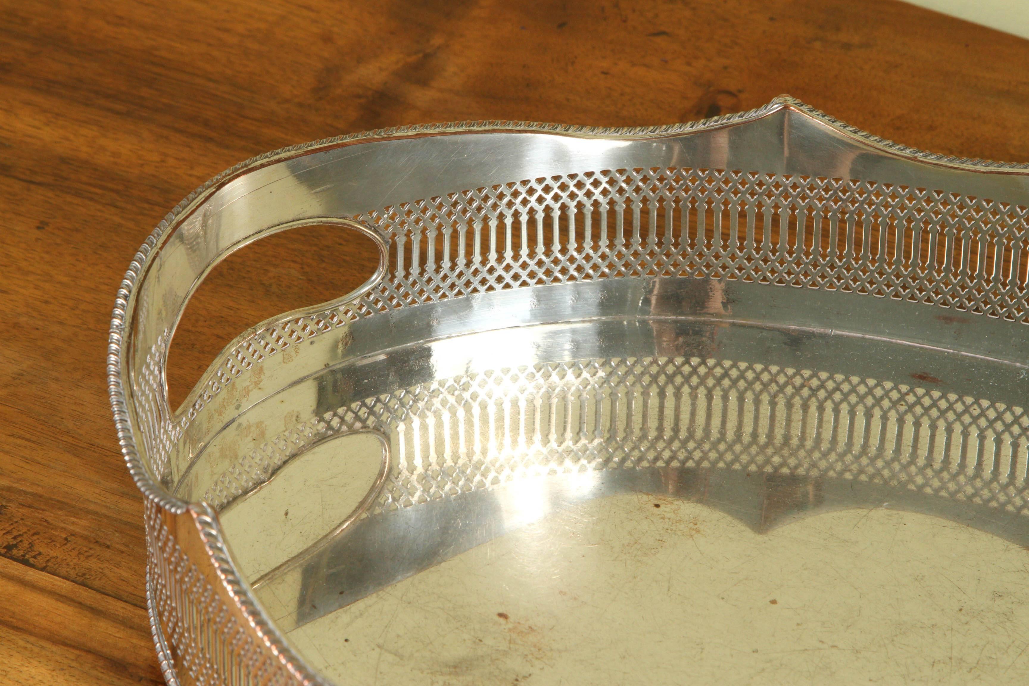 19th Century A Large Oval Early Sheffield Silver Gallery Tray with Hand-Cut Outs