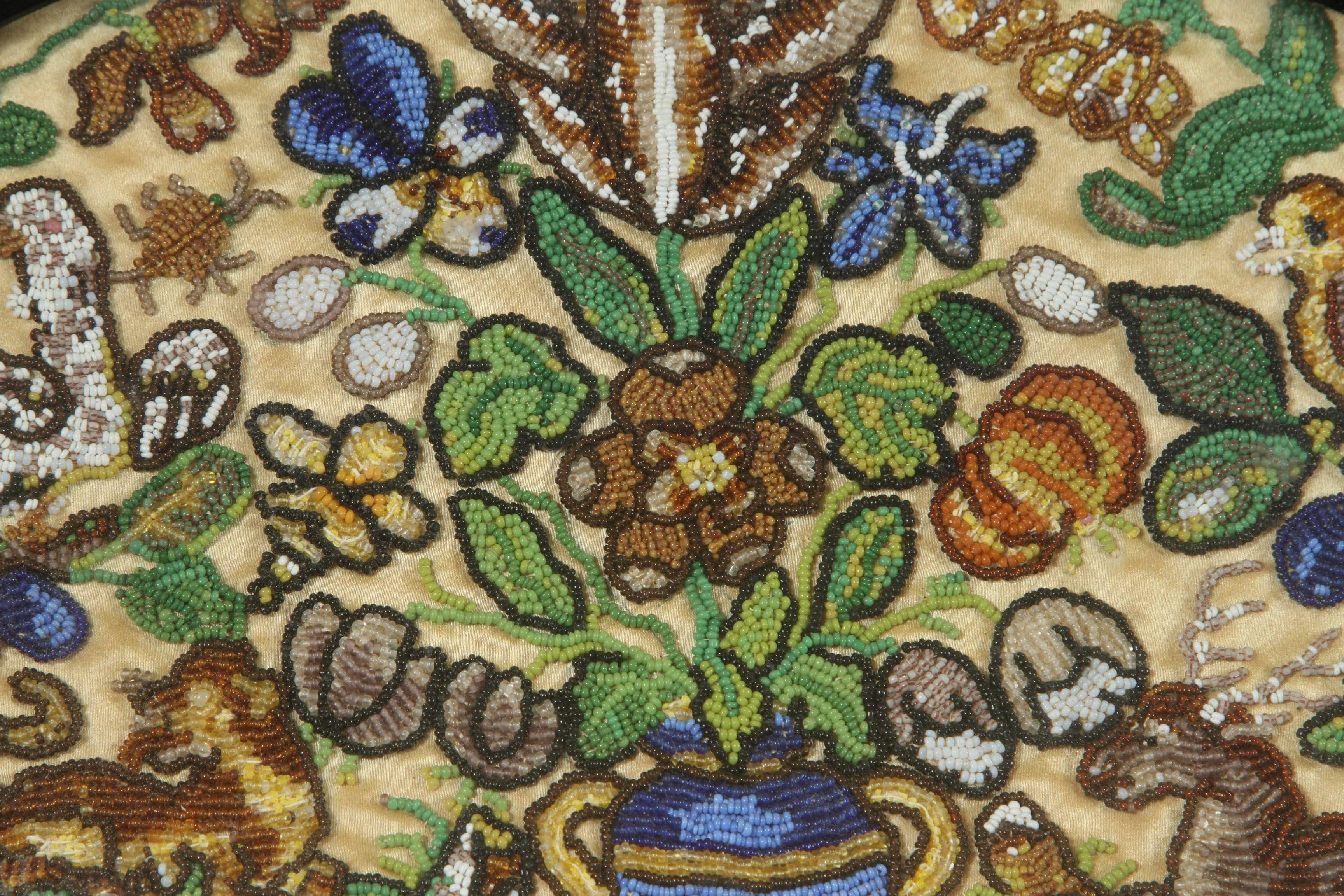 A 17th century English beadwork embroidery with floral and animal motifs, circa 1680. From the collection of Alistair Sampson, London.