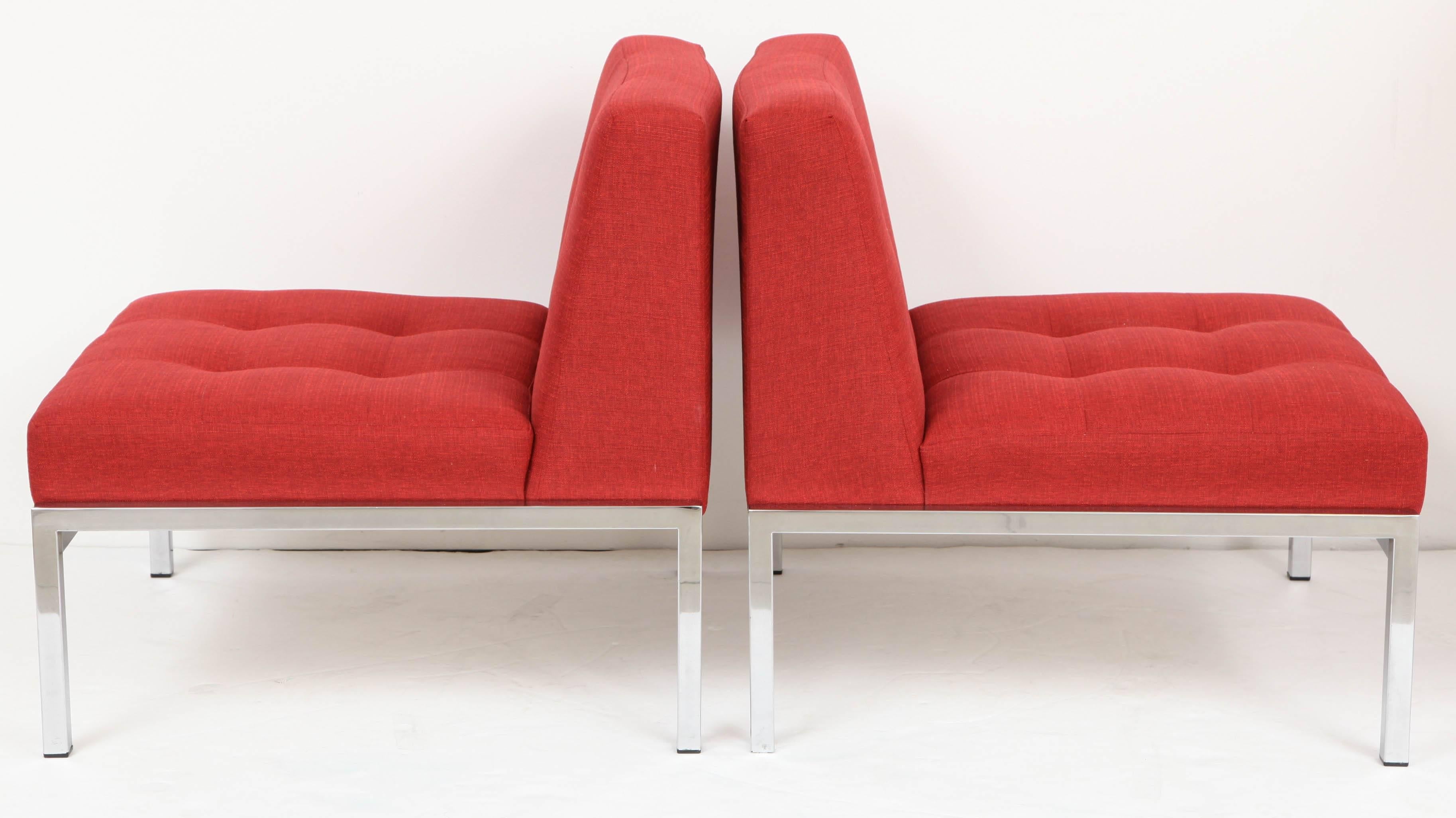 Chrome base with very comfortable seats newly recovered with a red cotton fabric