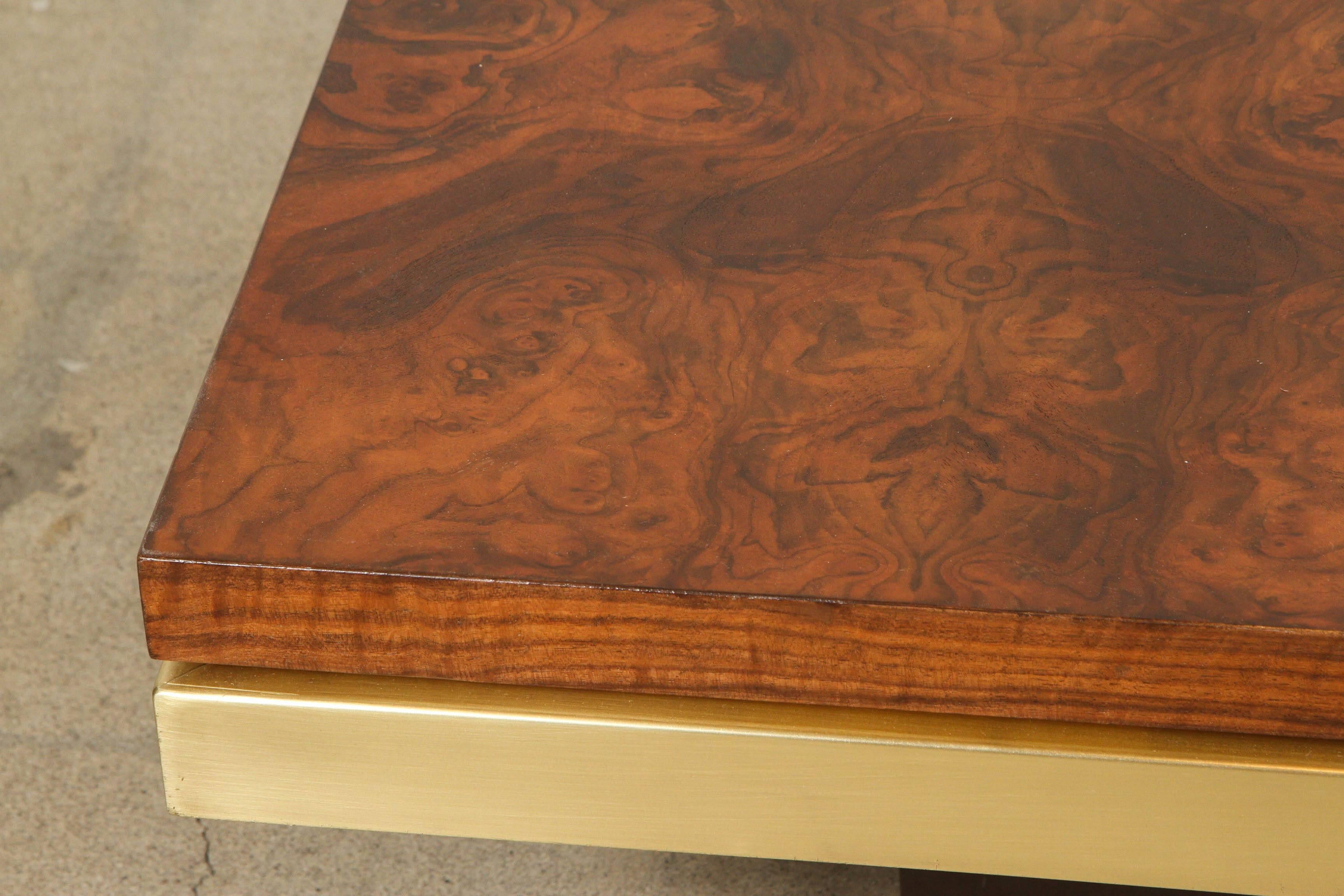 Italian Rosewood Burl and Brass Cocktail Table by Willy Rizzo