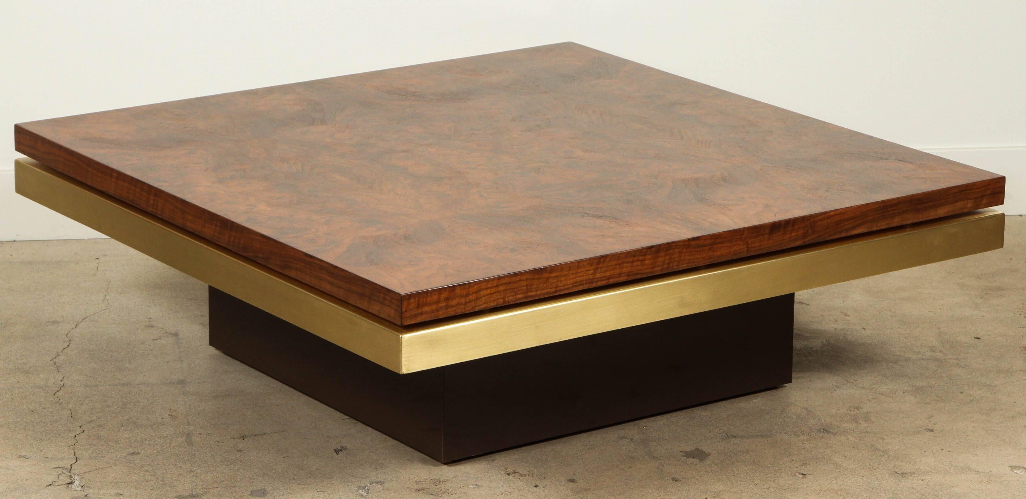 Late 20th Century Rosewood Burl and Brass Cocktail Table by Willy Rizzo