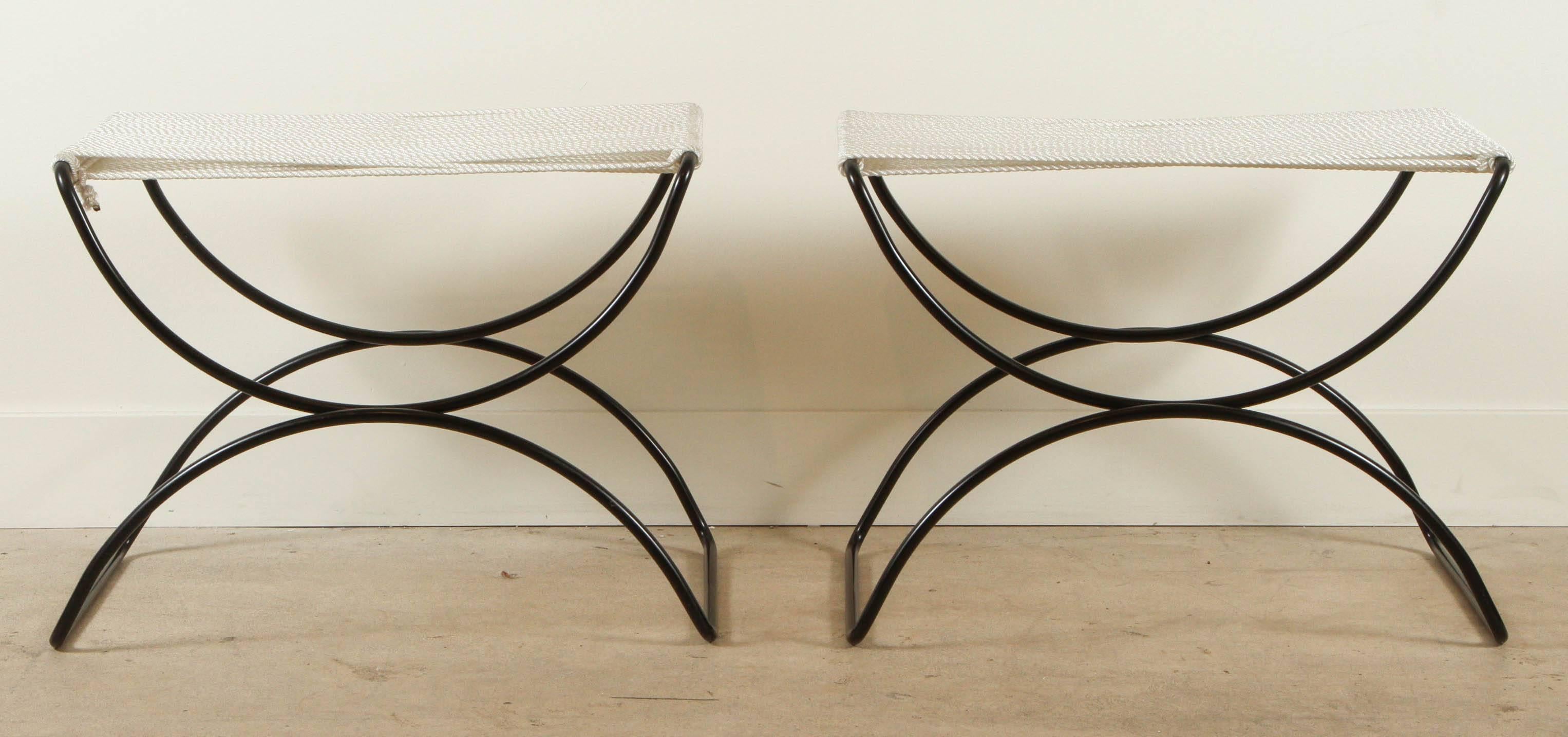 Rope Indoor/Outdoor Pompeii Stool by Ten10. Powder-coated with marine grade rope. 

Ten10 is a Los Angeles based company founded in 1997. After years of providing custom residential and commercial design solutions to our clients, they began