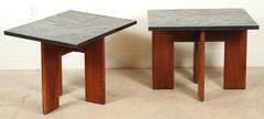 Custom Walnut and Slate Side Tables by Adrian Pearsall