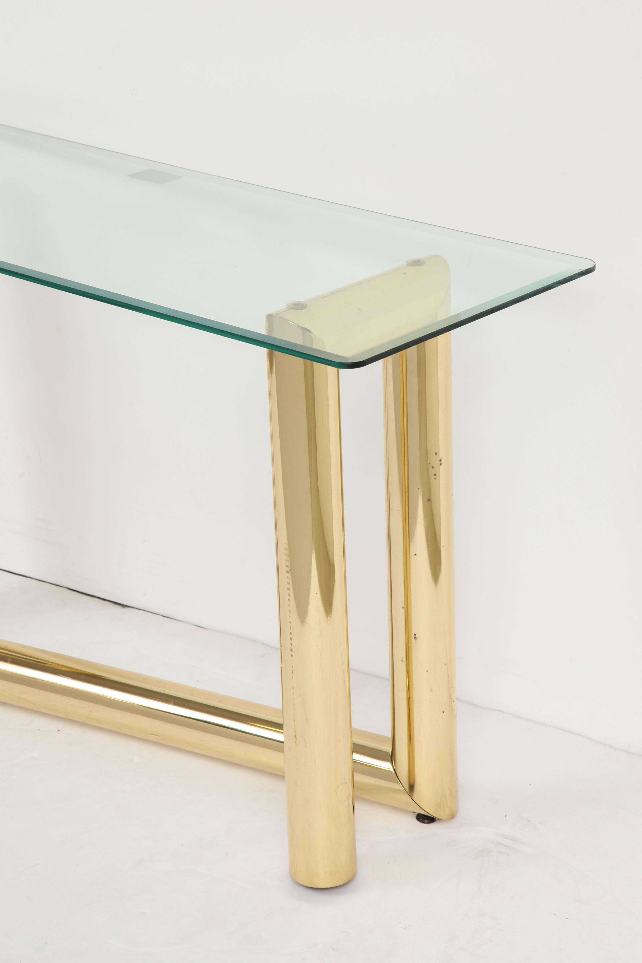 Mid-Century Modern 1970s Z Brass & Glass Console Table