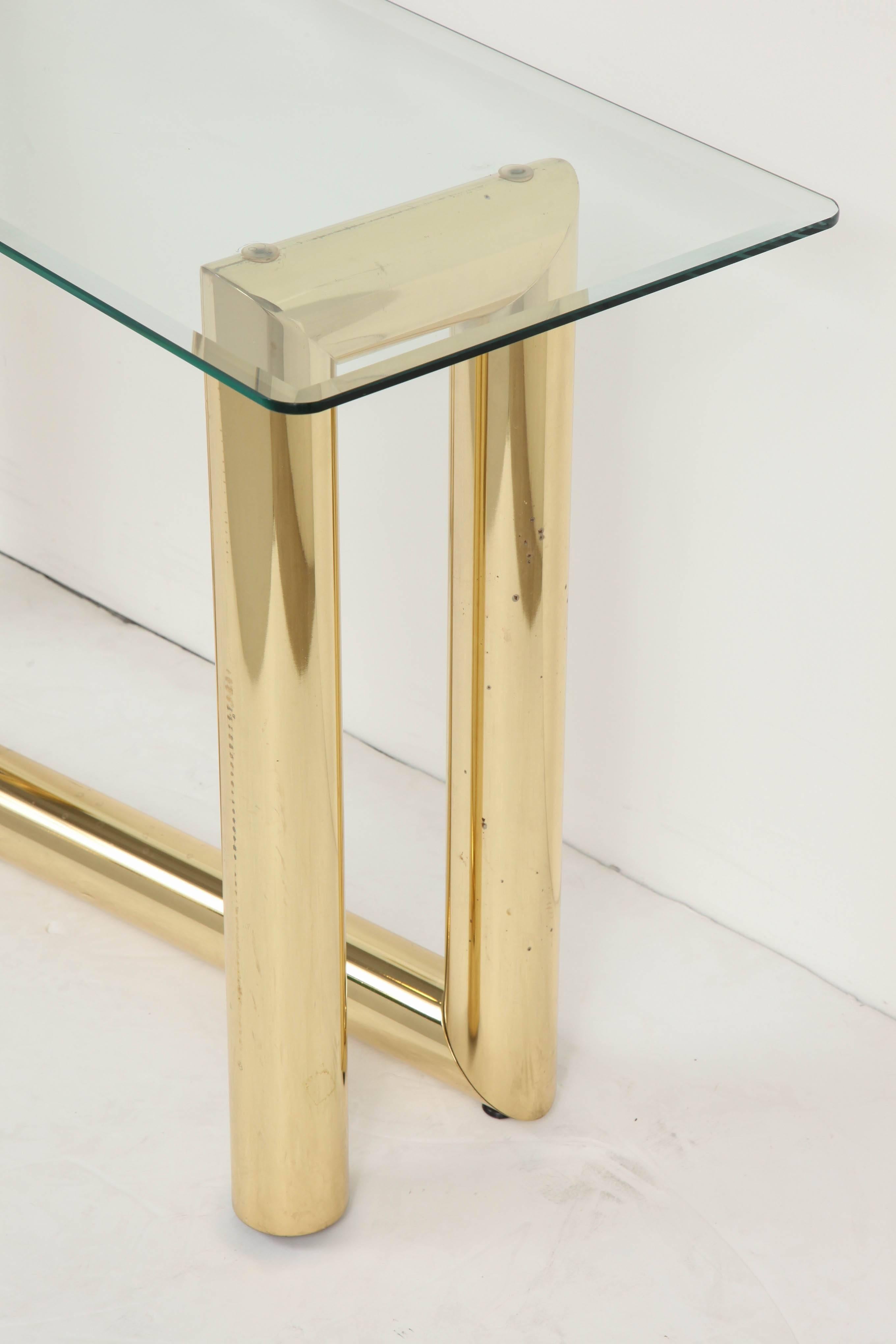 Polished 1970s Z Brass & Glass Console Table