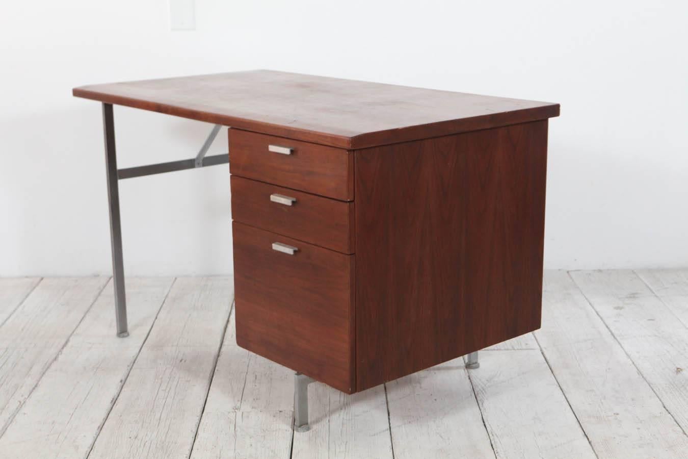 Mid-20th Century Midcentury Walnut and Stainless Steel Three-Drawer Desk