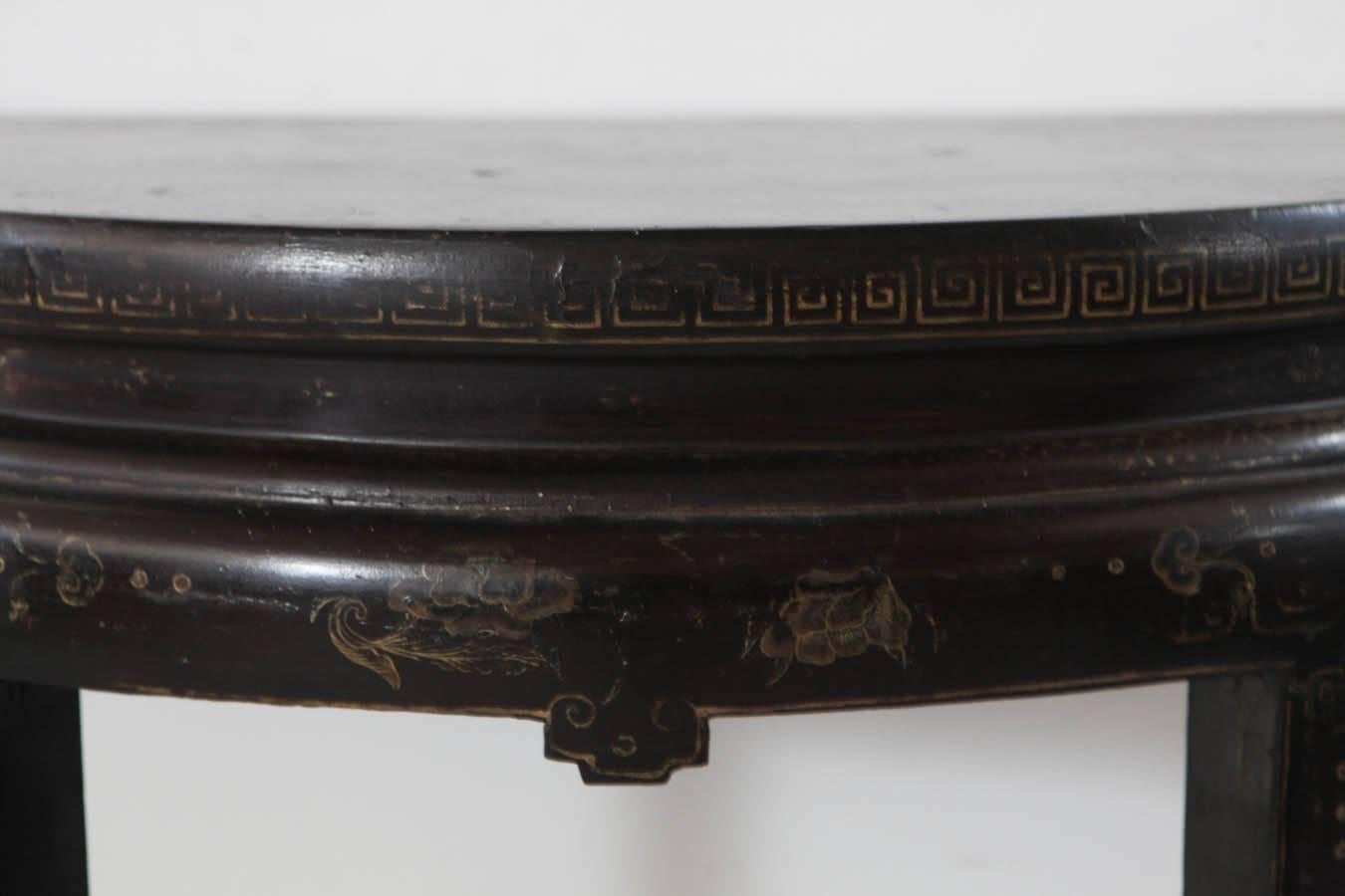 Chinese Lacquered D-Shaped Console or Demilune 2