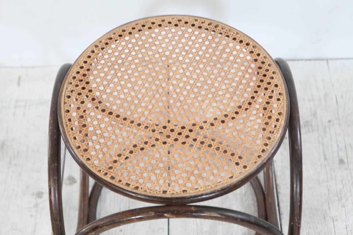 Mid-Century Modern Round Bamboo Stool with Cane Top